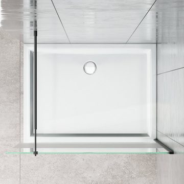 Boromal Walk-in-Dusche Schwarzes Profil Duschwand Schwarz mit haltestange B:90/100/120cm, 8mm Sicherheitsglas, (Duschabtrennung Milchglas Glas, mit Verstellbereich), mit Verstellbereich, Rechts-und Links montierbar