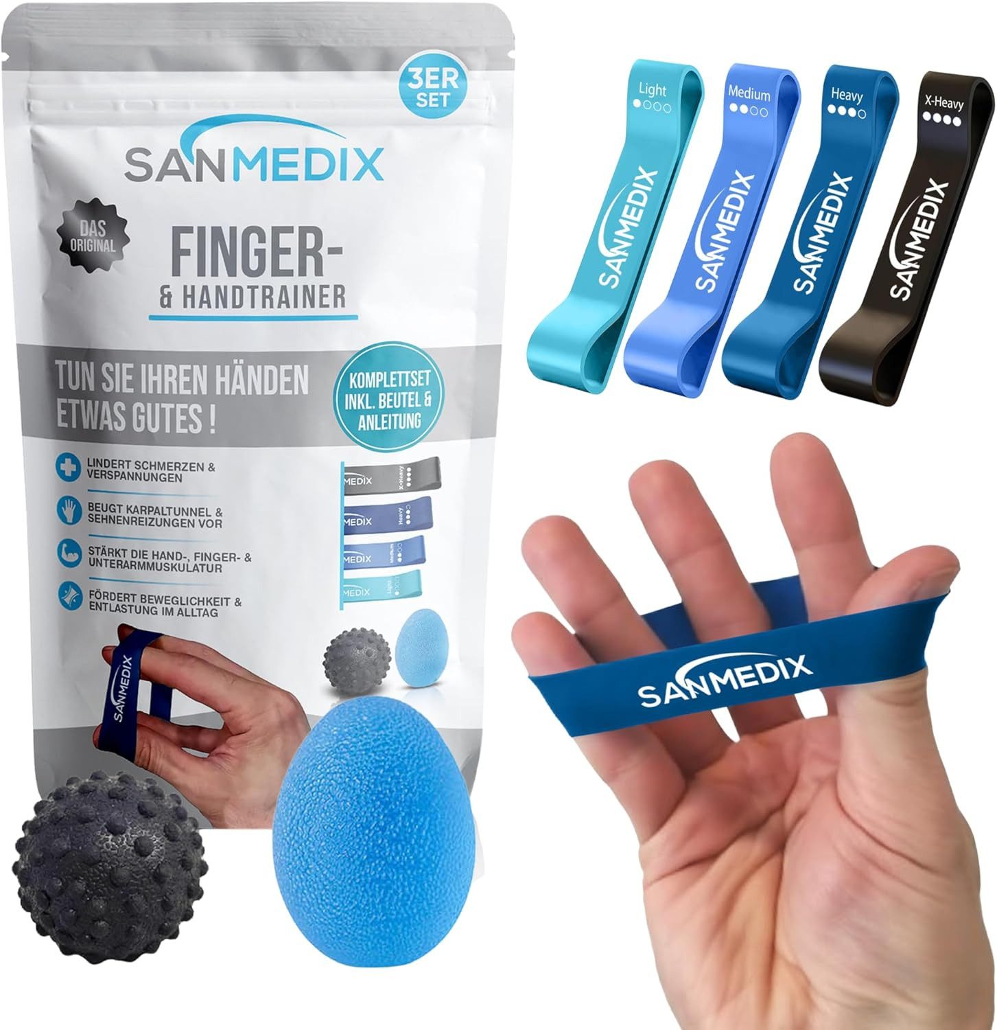 Sanmedix Handmuskeltrainer Handtrainer Set 6-teilig – Fingertrainer für Griffkraft (6-St., 6er Set), Unterarmtraining & Rehabilitation