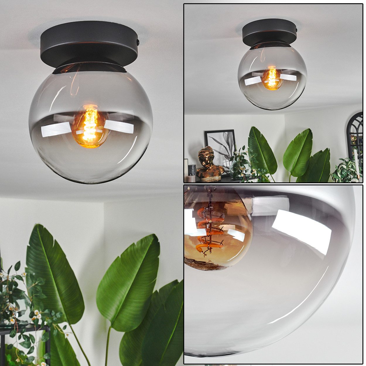 hofstein Deckenleuchte Deckenlampe aus Metall/Glas in Schwarz/Chromfarben/K günstig online kaufen