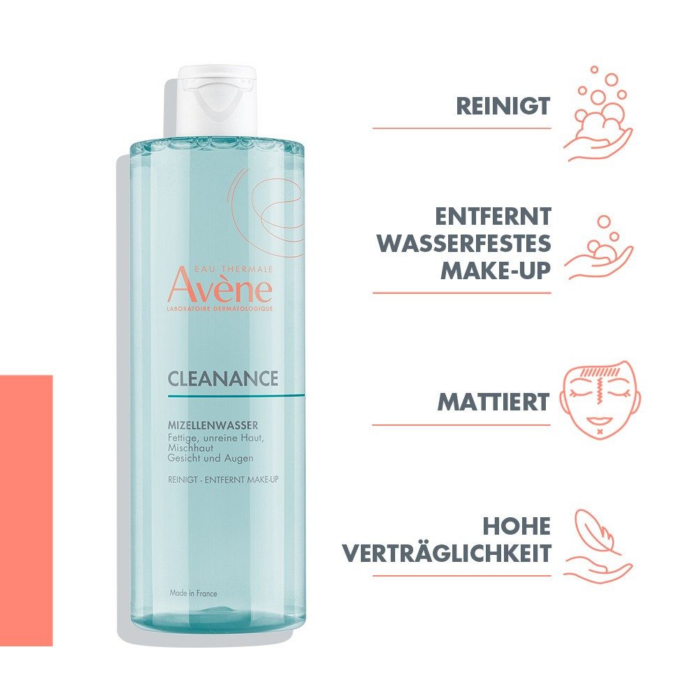 Avene Make-up-Entferner Cleanance Mizellenwasser, entfernt sanft Unreinheiten, die die Poren verstopfen sowie Make-up