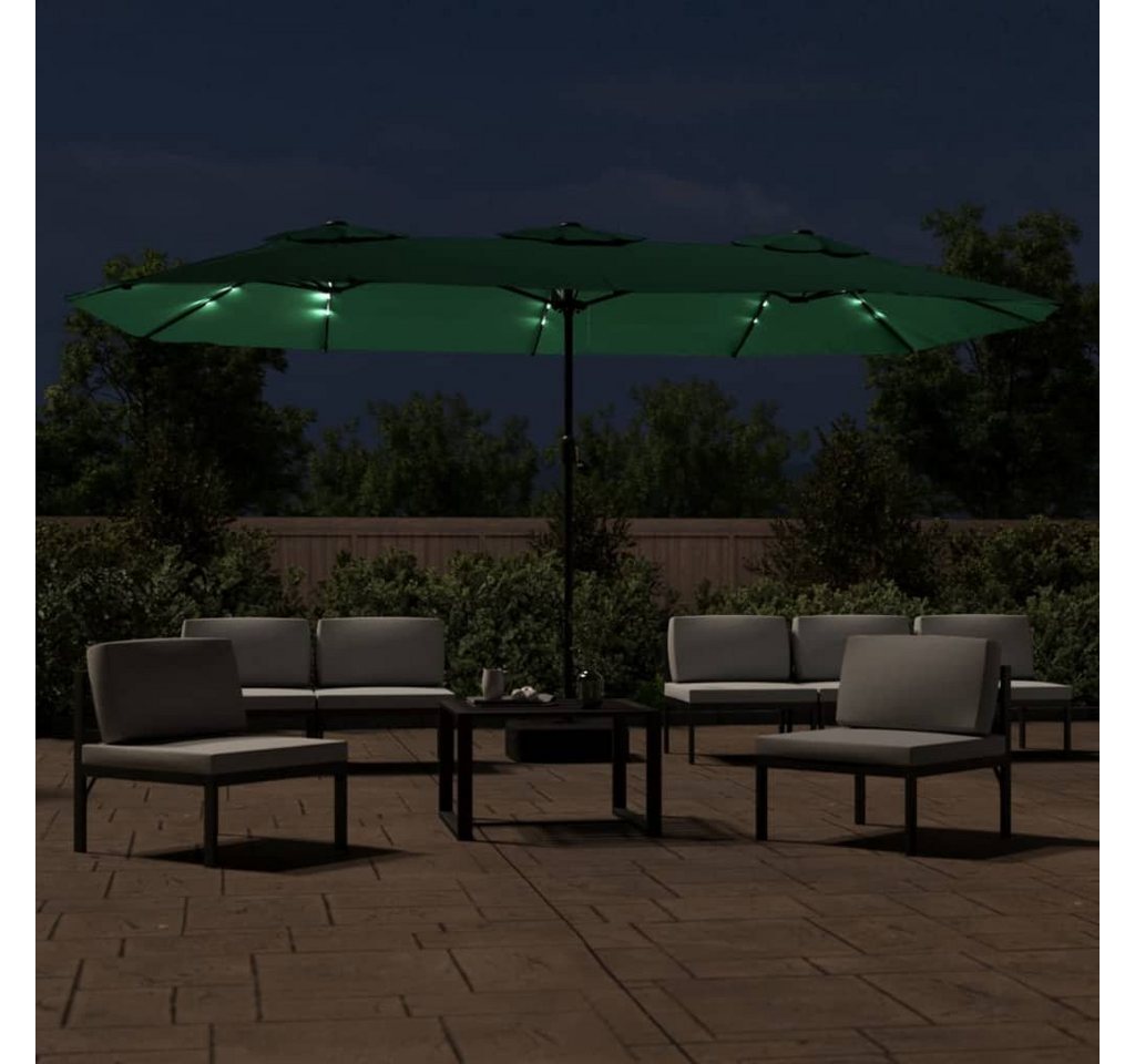 Thumbnail - vidaXL Sonnenschirm Doppel-Sonnenschirm mit LED-Leuchten Grün 449x245 cm