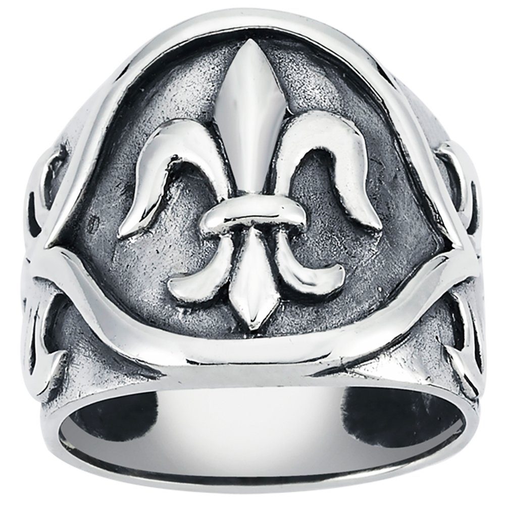 Vinani Silberring, Vinani Ring Fleur de Lis Lilie geschwärzt glänzend  massiv 925 Sterling Silber Blume Ritter Größe 64 (20,4) 2RTL