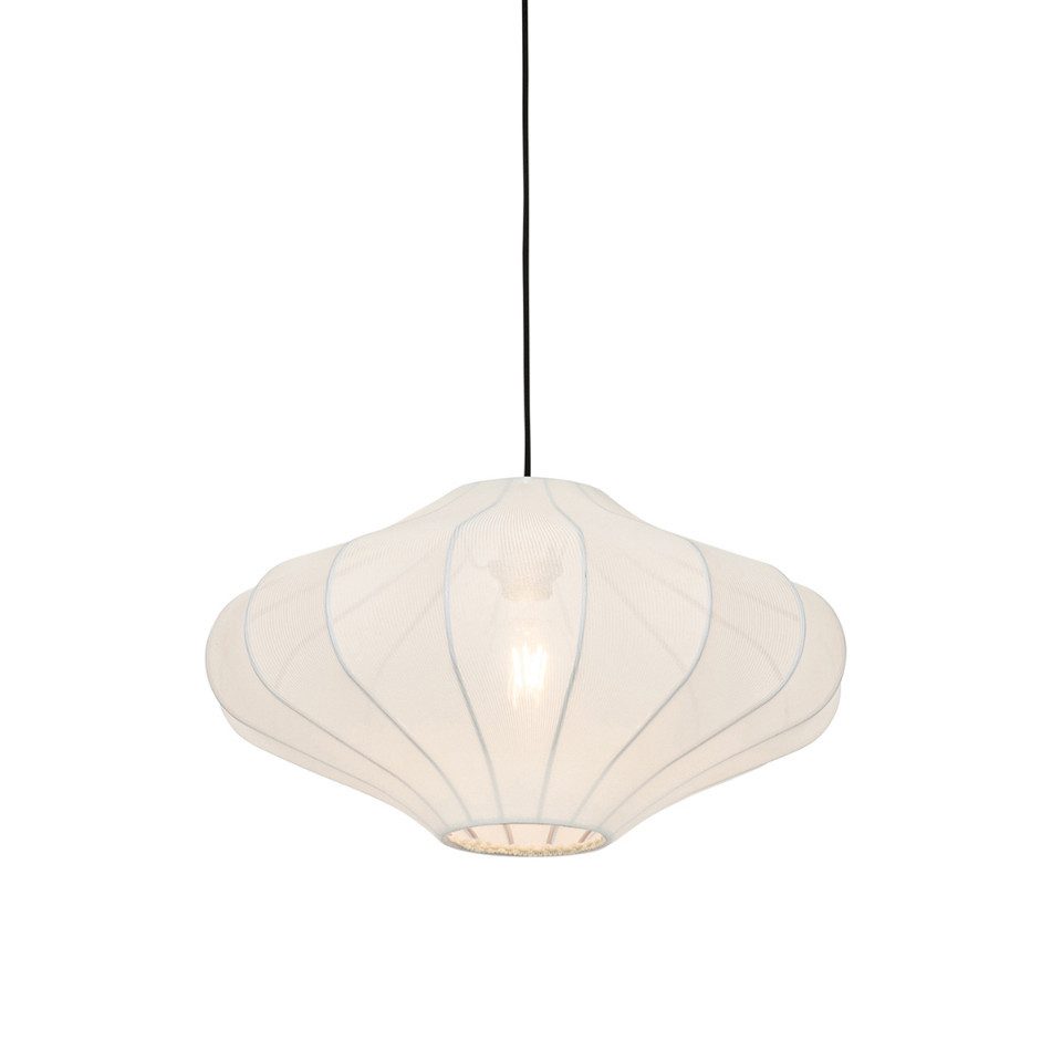 Qazqa Pendelleuchte Plu smart, Smarte Leuchte, LED wechselbar, Extra-Warmweiß, QAZQA Hängeleuchte, e27, Weiß, Textil, Design