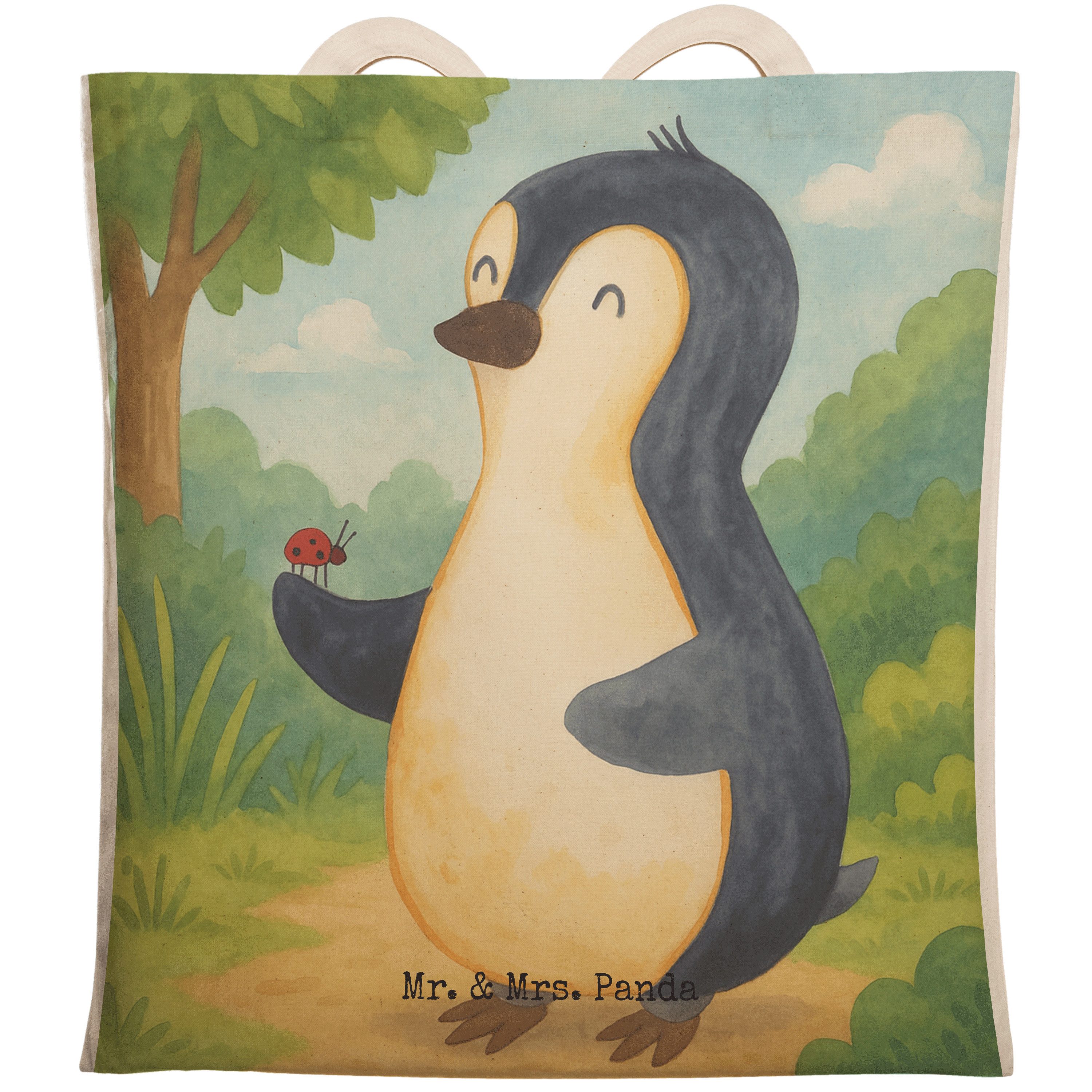 Tragetasche Pinguin Marienkäfer Design, Tote Bag, Weiß, Aufmerksam, Einkaufstasch