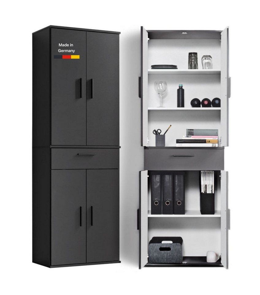 mokebo Mehrzweckschrank Der Praktische (60x180 cm, mit Schublade) Made in Germany, Büroschrank, Apothekerschrank in Anthrazit