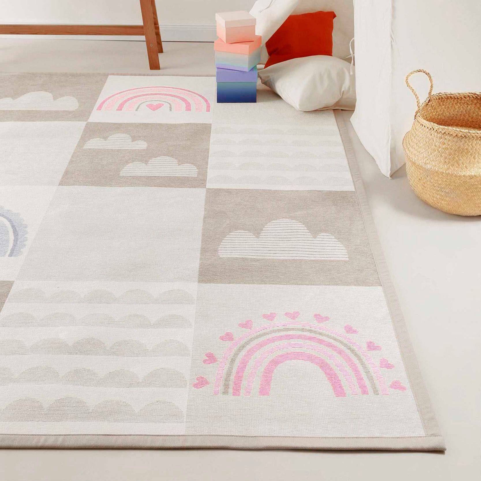 Esprit Kinderteppich Lovely Rainbow ESP-002, rechteckig, Höhe: 10 mm, Wendeteppich, farbig eingefasst