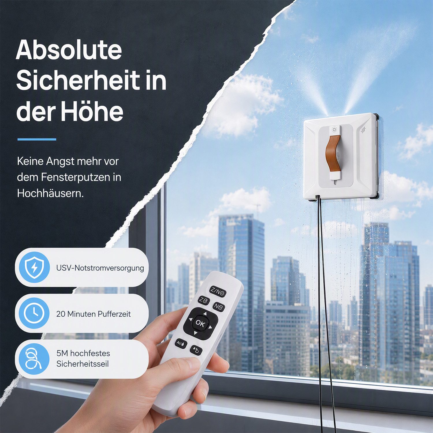 AKKEE Fensterputzroboter Automatischer Fensterputzroboter Intelligentes Bewässerungssystem, 6000PA Fenstersauger mit Water Tank 100ml