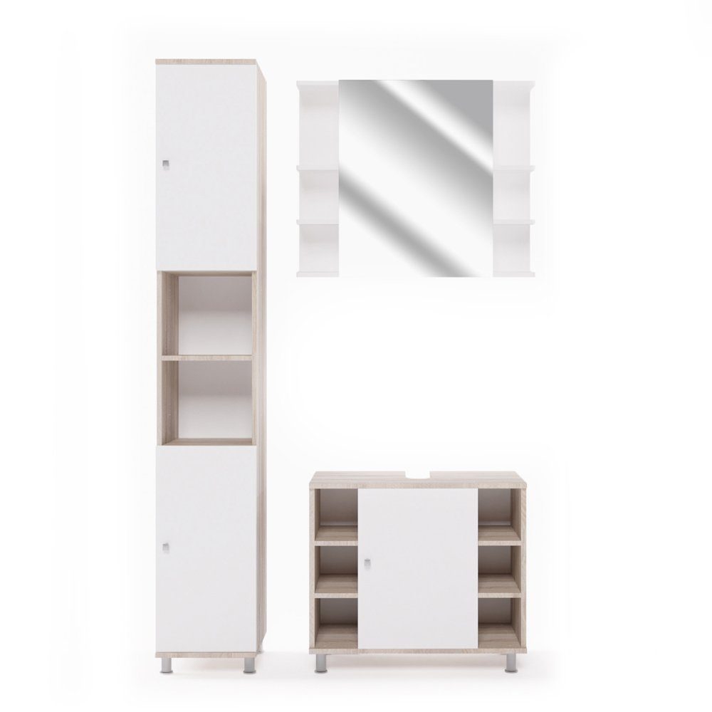 Vicco Badmöbel-Set Fynn, Sonoma/Weiß, 3 Teile, günstig online kaufen