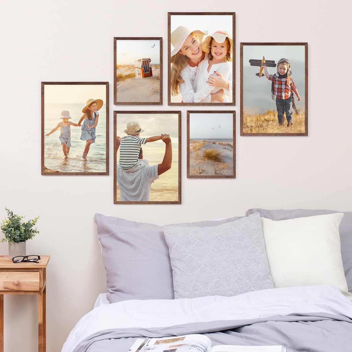 PHOTOLINI Bilderrahmen Echtholz 6er cm 21x30 und Set cm, Eiche dunkel 30x42 A4 Acrylglas A3 mit