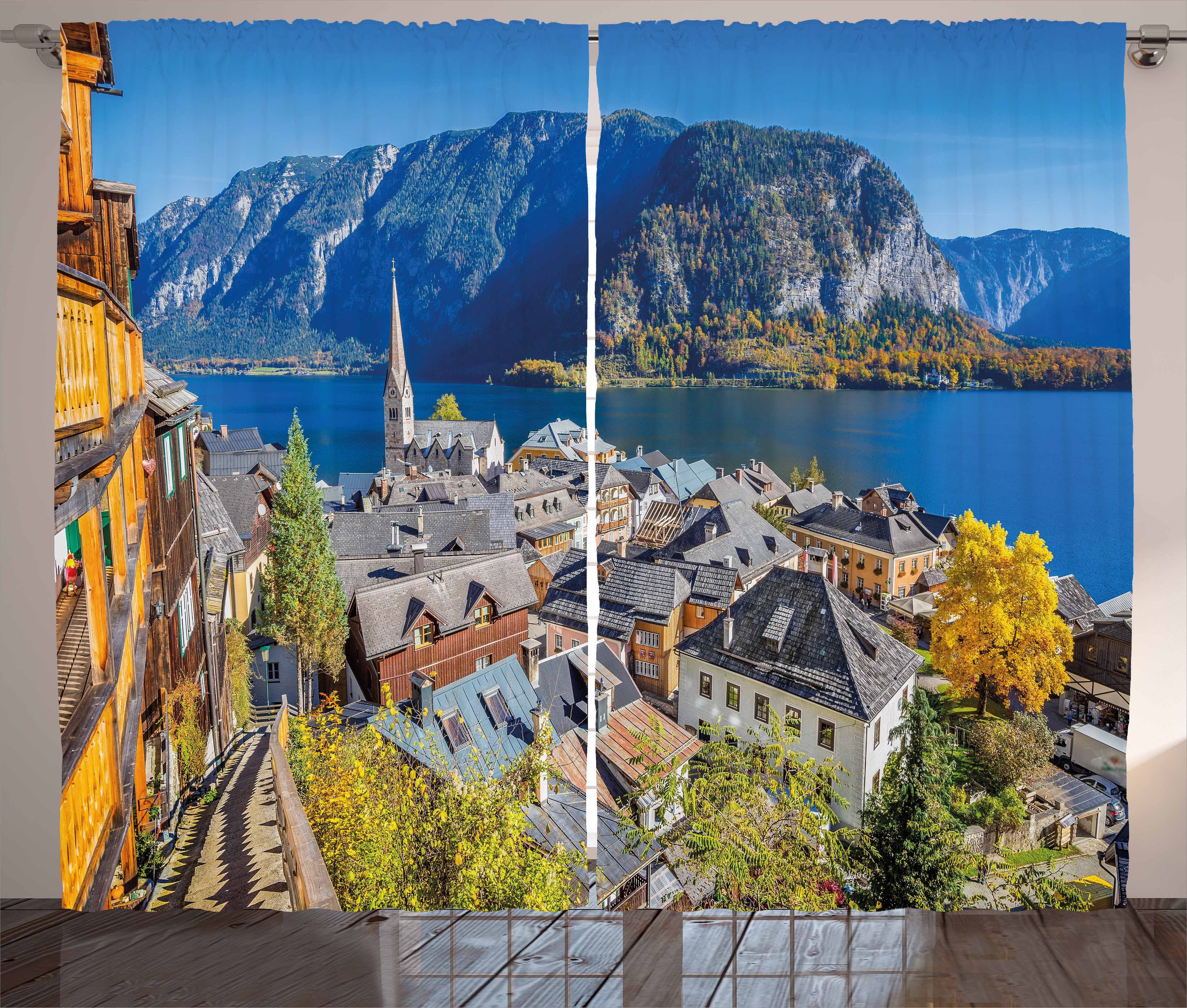 Gardine Schlafzimmer Kräuselband Vorhang mit Schlaufen und Haken, Abakuhaus, Fallen Mountain Village Österreich