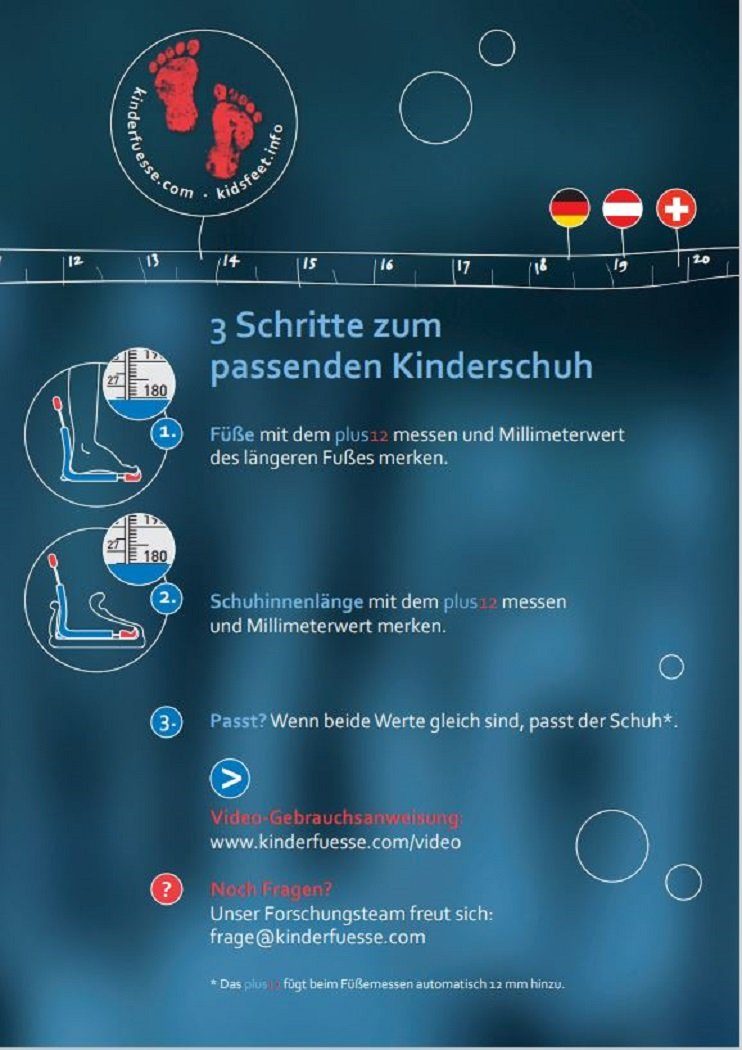 Plus 12 Messschieber - Optimal für Kinderfüße, Schuhmessgerät, Blaues Fußmessgerät, Markenunabhängig einsetzbar