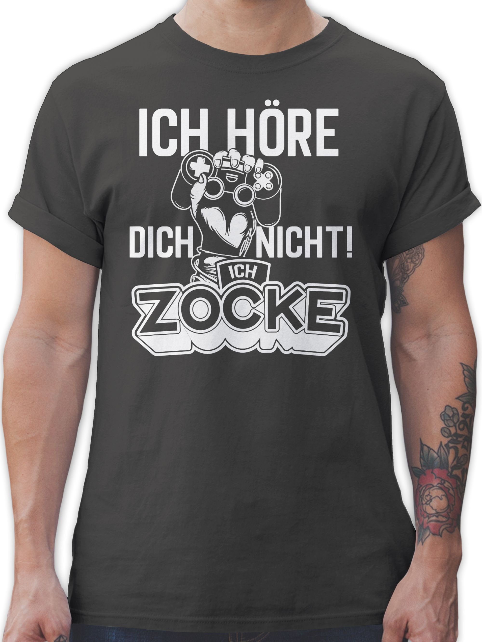 Shirtracer T-Shirt Ich höre dich nicht ich zocke Controller Hand Nerd Geschenke 2 Dunkelgrau