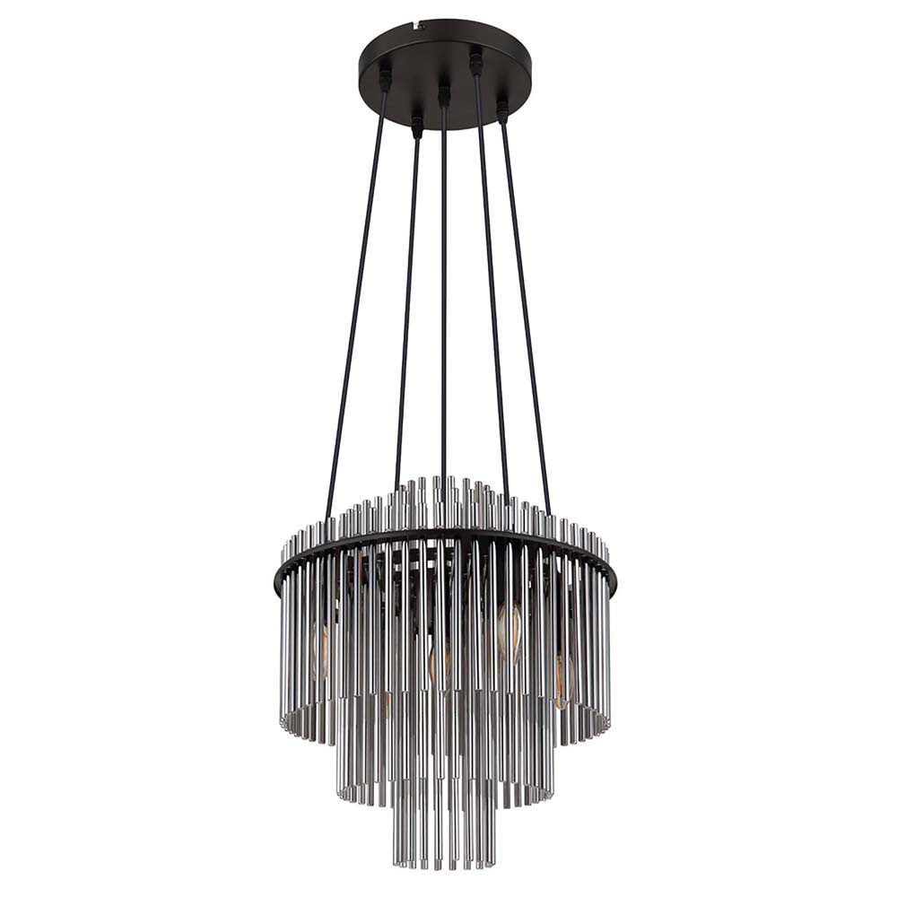 GLOBO LIGHTING Kronleuchter, Leuchtmittel nicht inklusive, Kronleuchter Hängelampe Wohnzimmerleuchte E14 Glasstäbe rauch schwarz