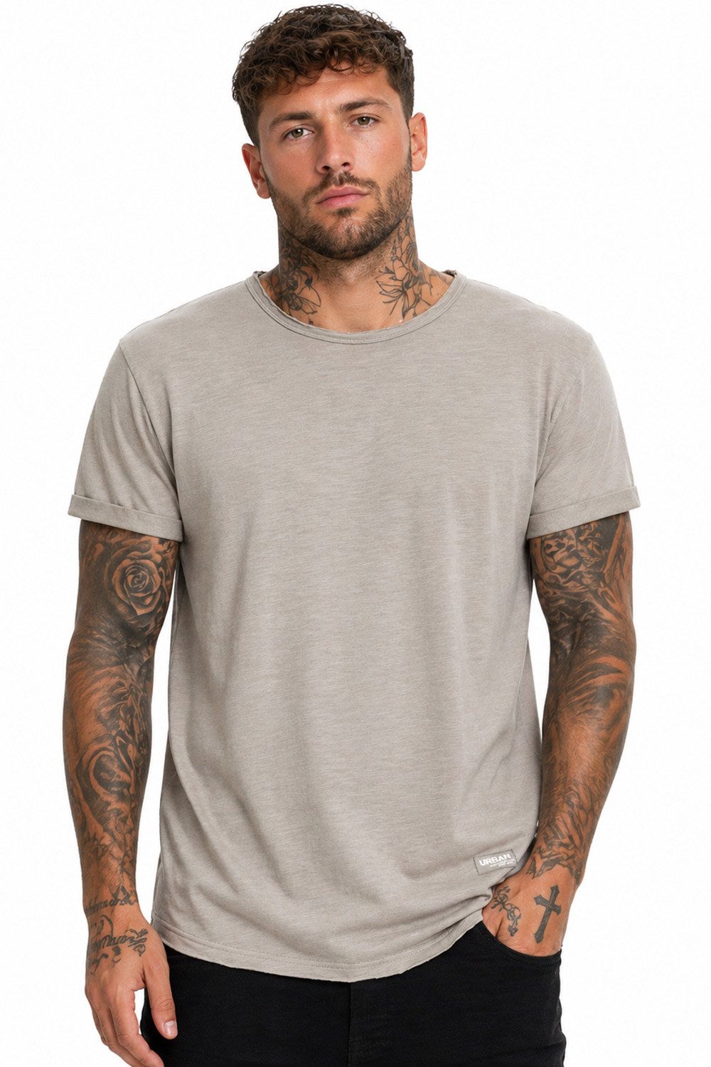 SUBLEVEL T-Shirt Herren Shirt Long Shaped lang geschnitten schwere Qualität