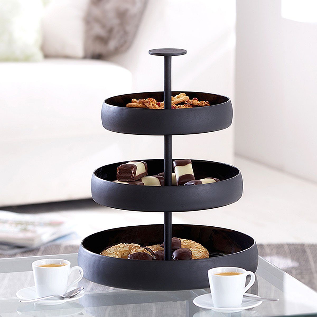 PHILIPPI Etagere Negretto; Dreistöckige Etagere aus schwarzem Aluminium, Aluminium