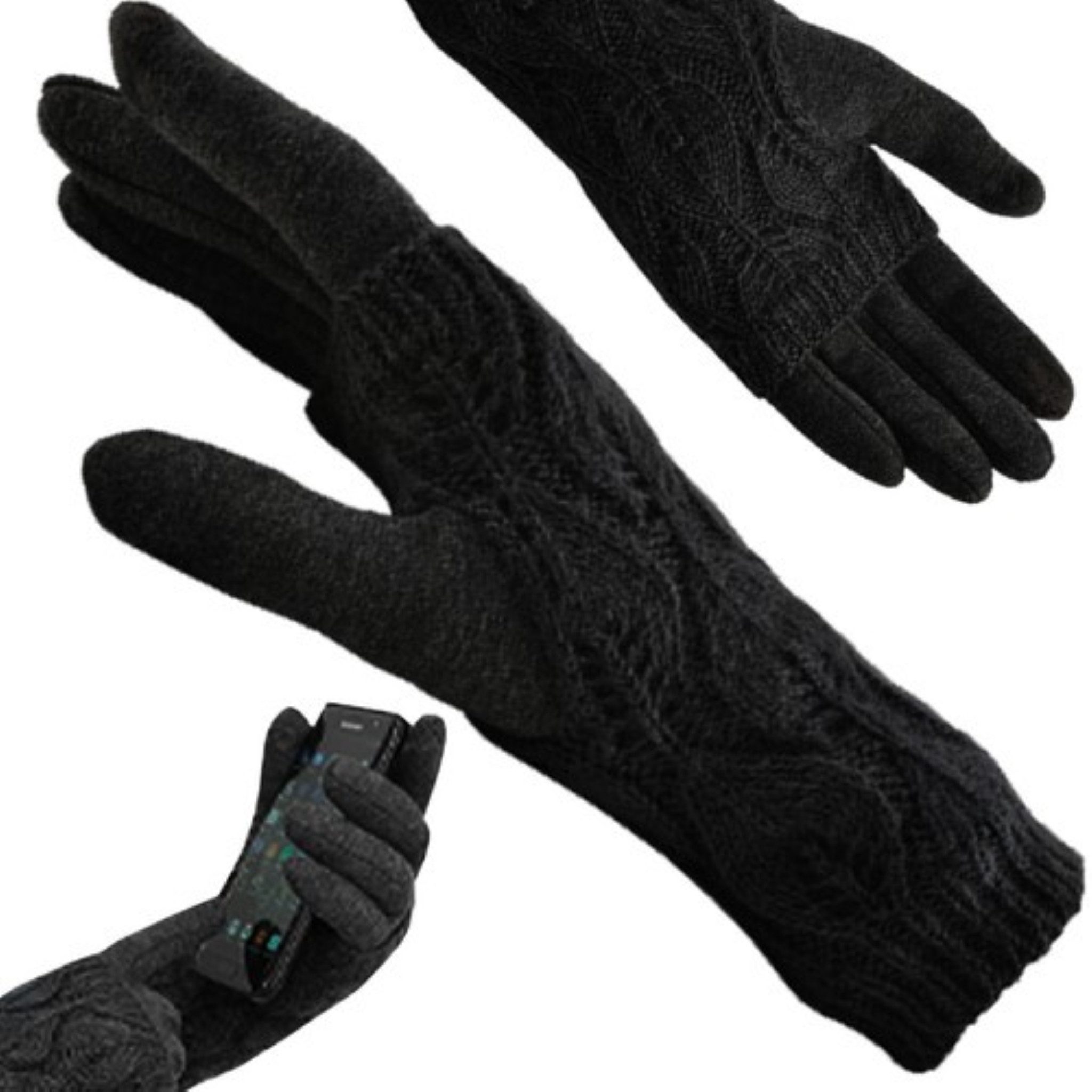 Trizand Strickhandschuhe TOUCH-HANDSCHUHE – Schwarz, Touchscreen-kompatibel, isoliert. (Touchscreen-Handschuhe für Damen und Herren, flexibel, isoliert., 1 Paar Touchscreen-Handschuhe, universelle Größe, schwarz) Touchscreen-kompatibel, isoliert, flexibel, modischer Schnitt