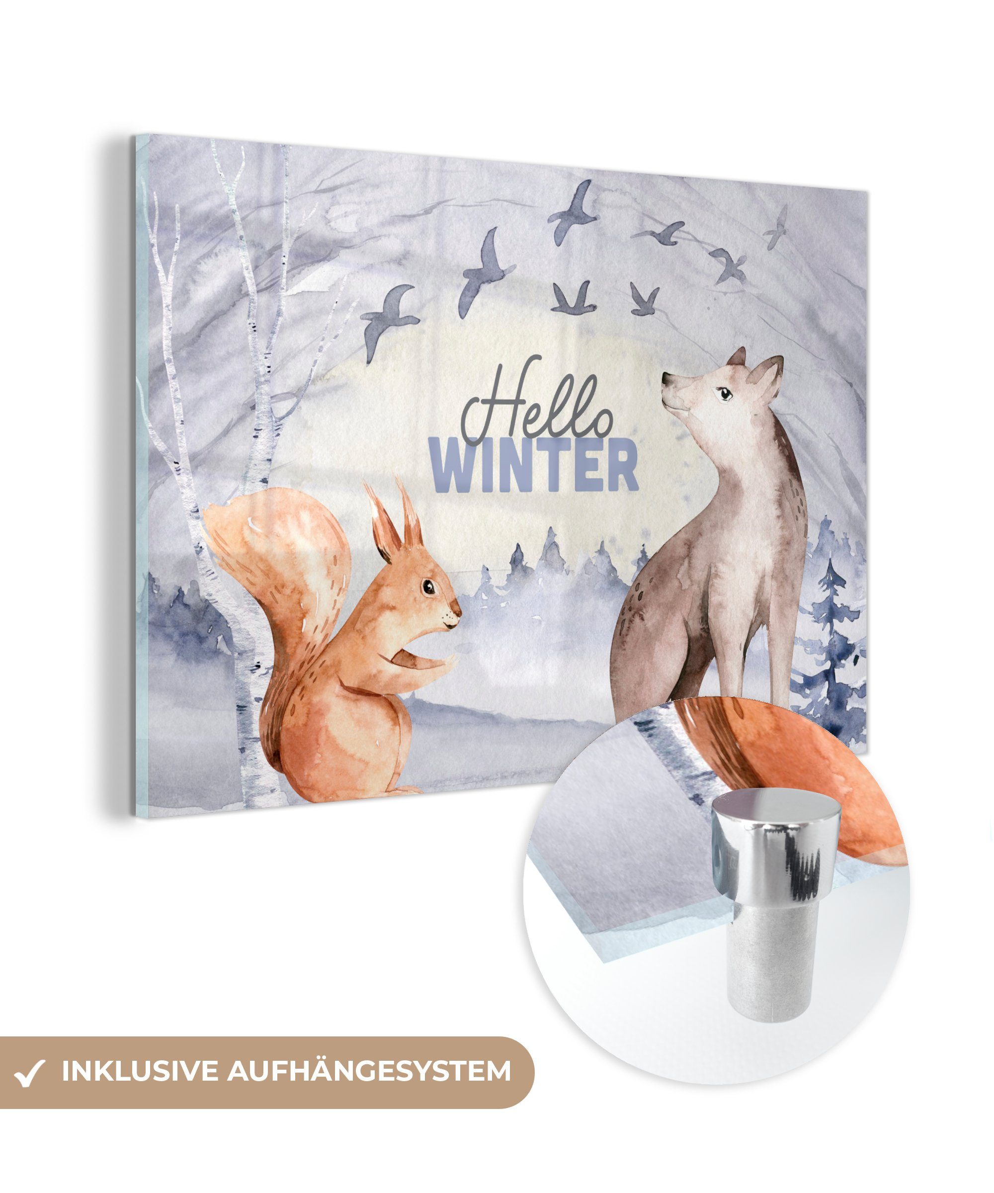 MuchoWow Acrylglasbild Schnee - Winter - Tiere, (1 St), Acrylglasbilder Wohnzimmer & Schlafzimmer
