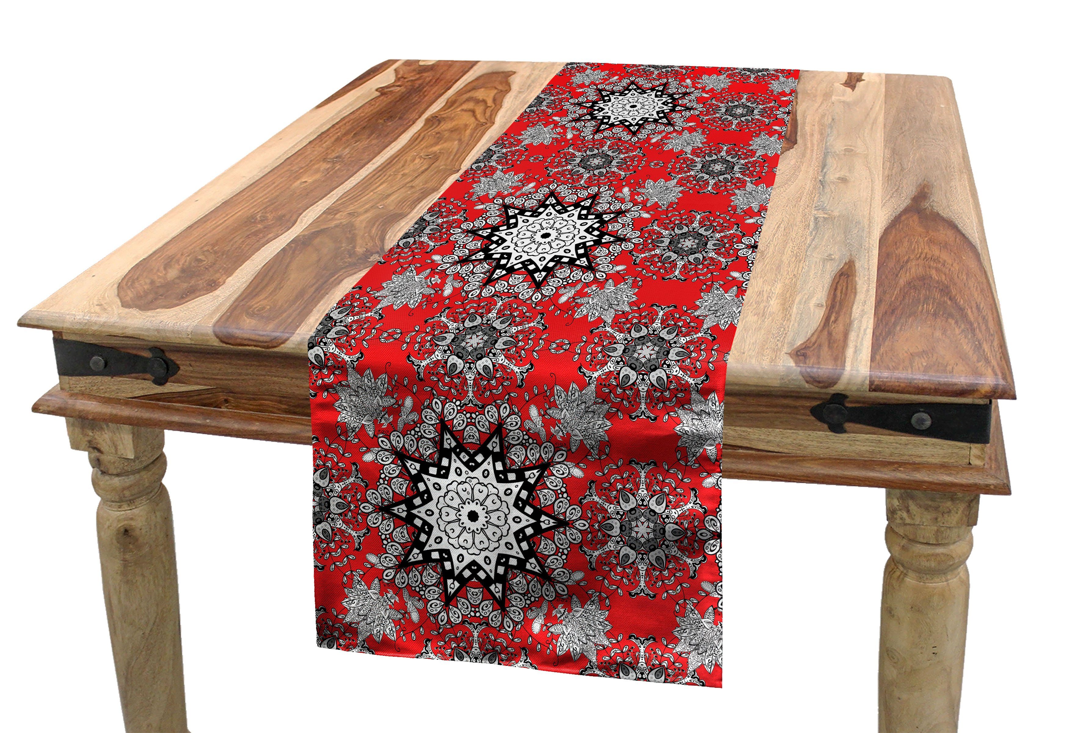 Abakuhaus Tischläufer Esszimmer Küche Rechteckiger Dekorativer Tischläufer, Red Mandala Blumenstrudel