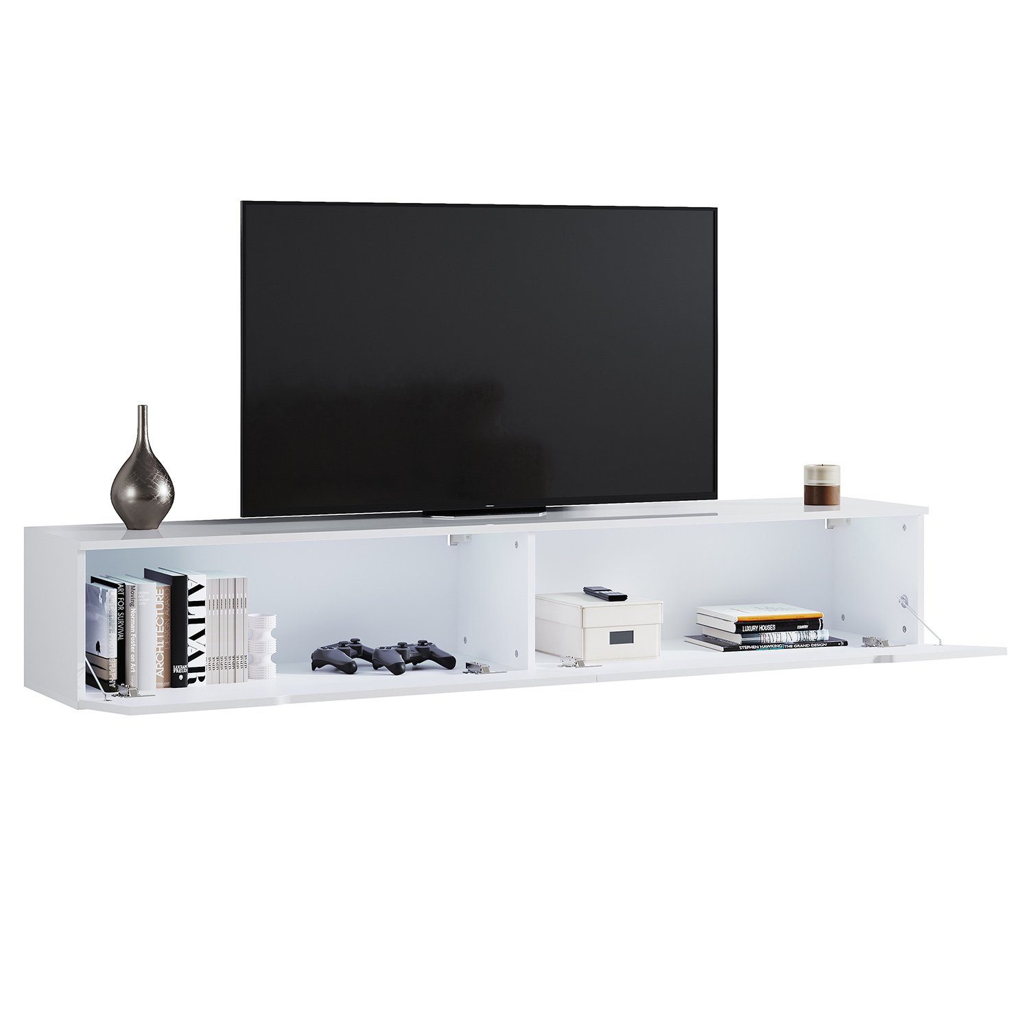Lowboard TV-Schrank TV Schrank SONNI LED-Beleuchtung,hängend/stehend Hochglanz Lowboard, weiß mit 140/160/180cm