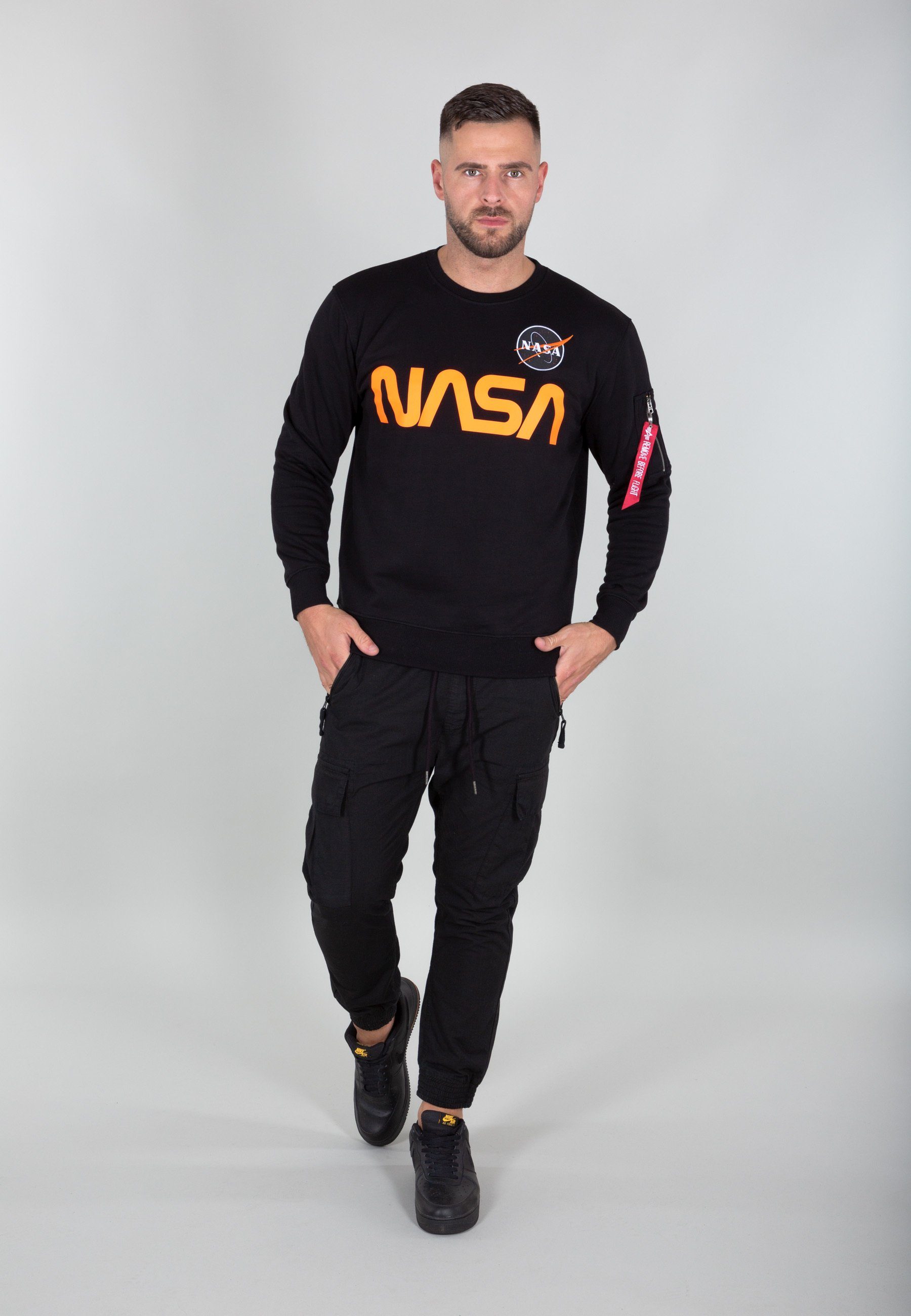 Men Sweater Alpha Sweatshirts Industries Reflective Industries Sweater Alpha black/refl.oran NASA -