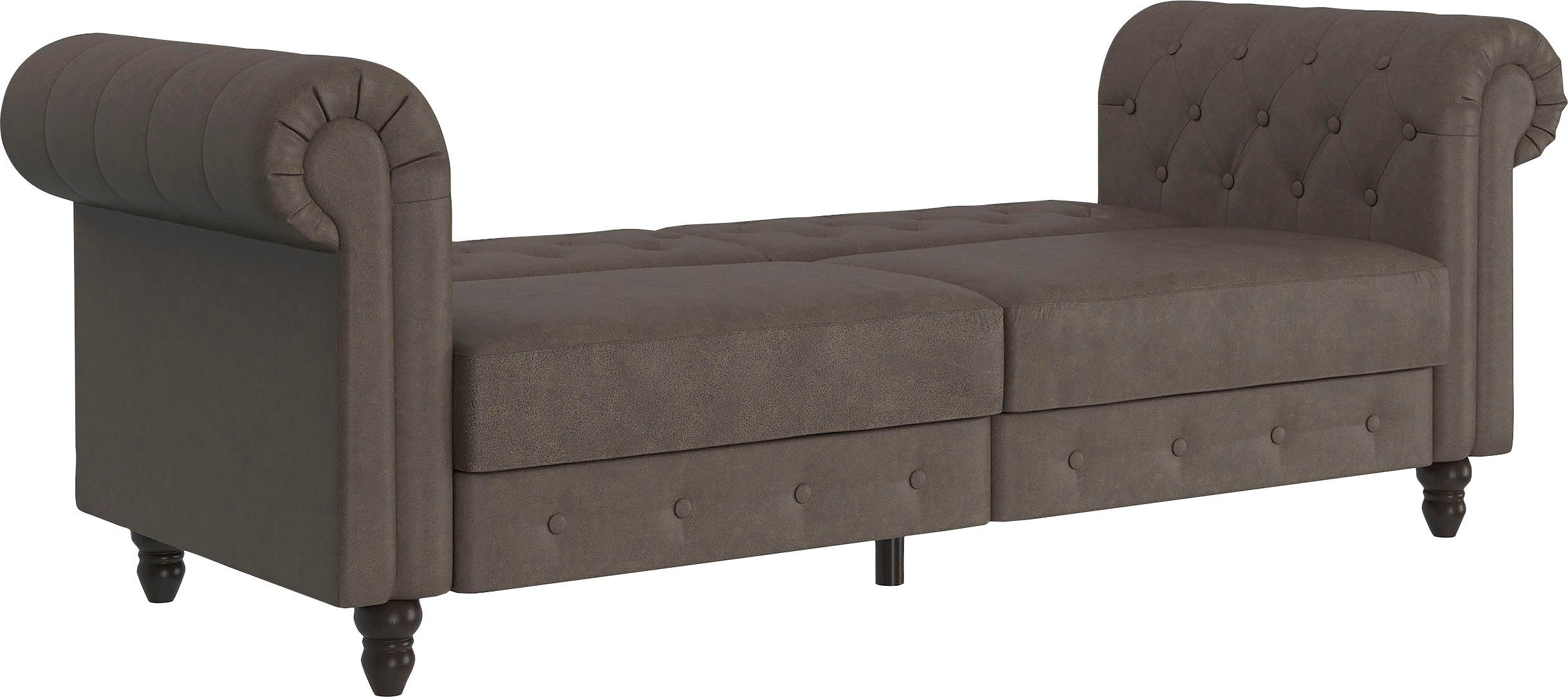 Dorel Home 3-Sitzer Felix, Schlafsofa 236 cm, (Liegefläche 108x190cm), Rückenlehne, 3-fach verstellbar, Velours, Kunstleder, Luxus-Microfaser Vintage