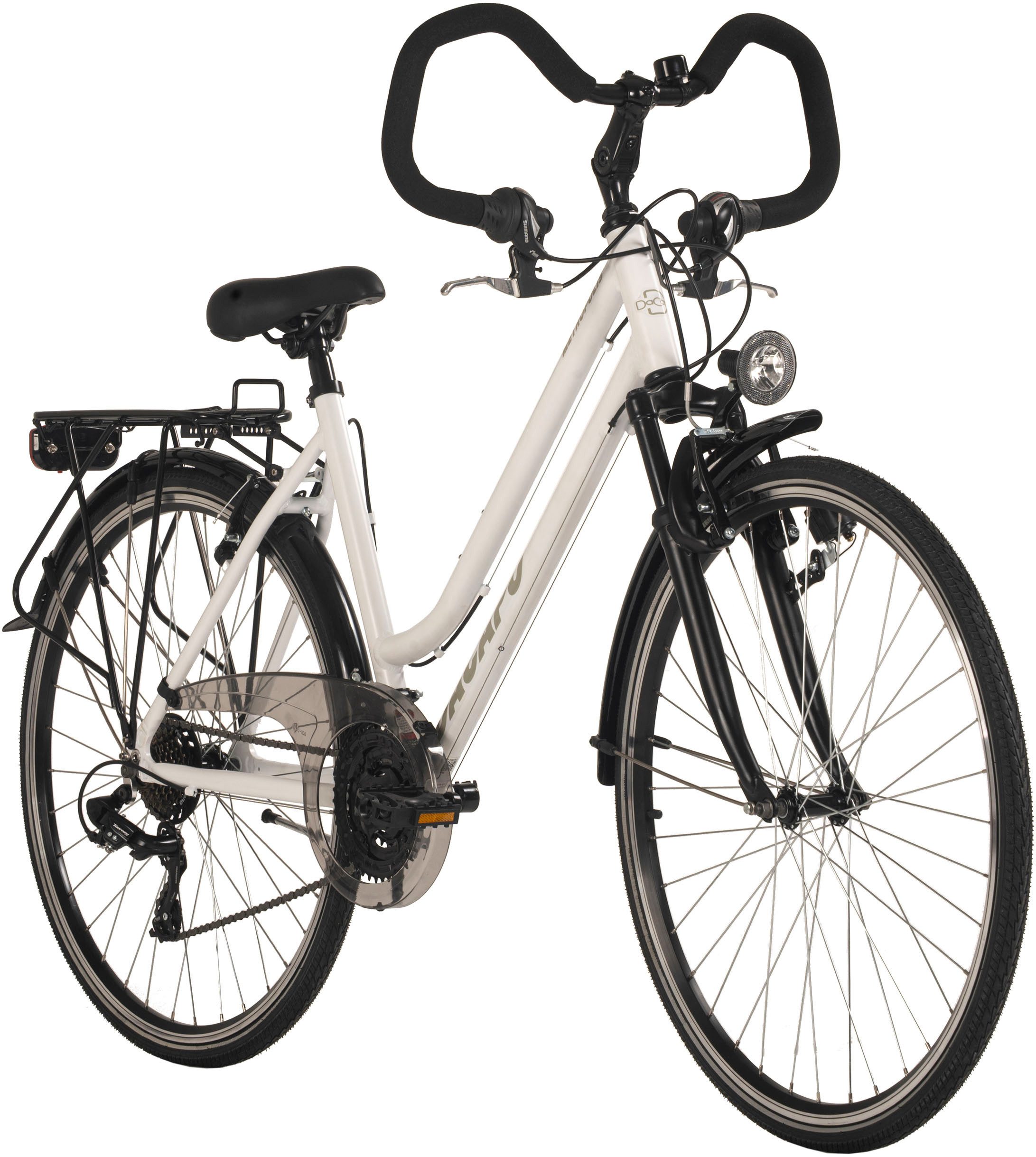 Dacapo Trekkingrad Metropolis Trekkingrad Damen Alu-Rahmen 28'' weiß RH 48 cm, 21 Gang Shimano Tourney Schaltwerk, Kettenschaltung, Multipositionslenker