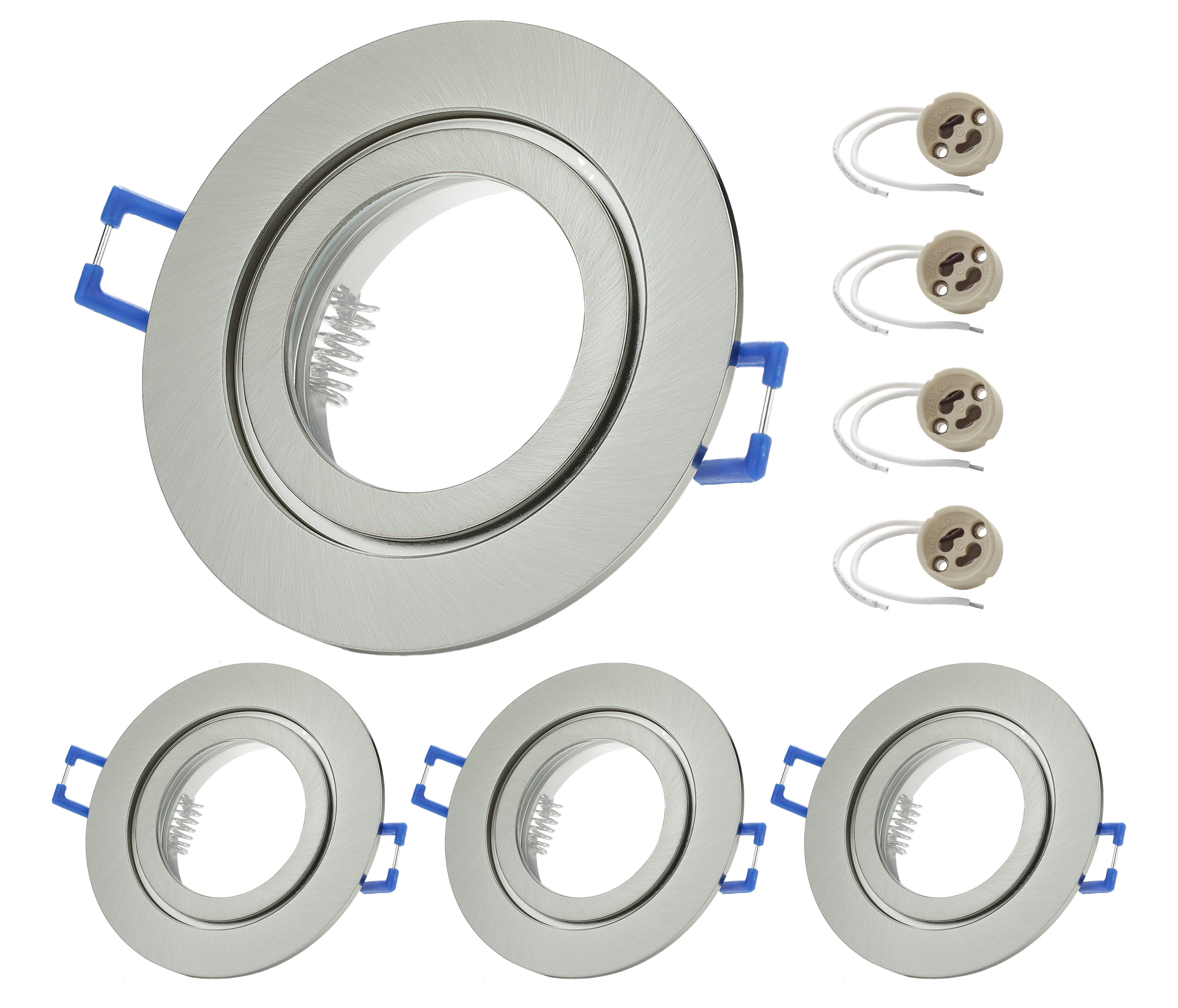 Sweet LED Deckenspot 4er Set Chrom‑Gebürstet IP44 Aluminium Einbauspots Bad 230 V GU10, ohne Leuchtmittel, Einbauspots, Deckenspots, Einbaustrahler, Deckenlampe