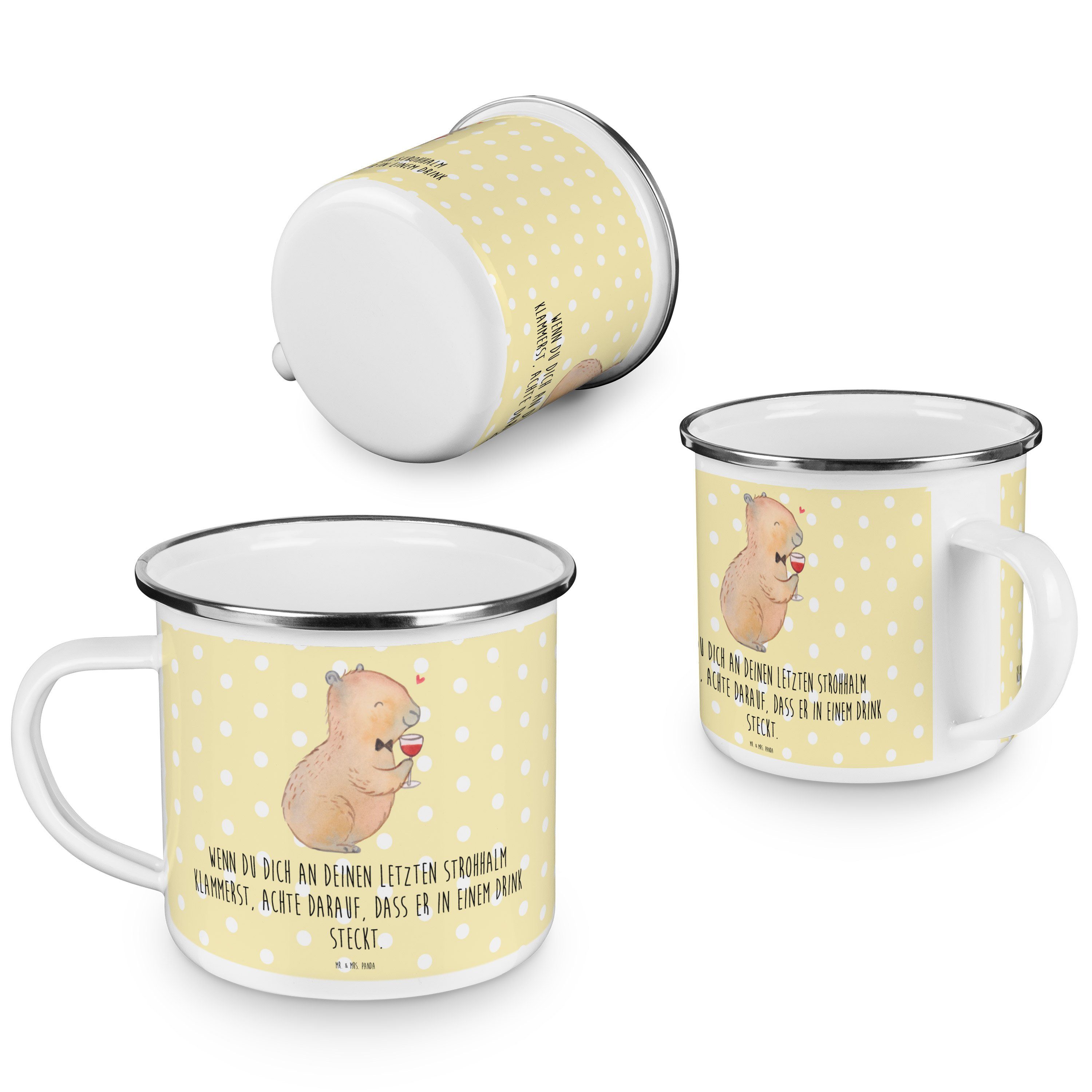 & Mrs. Emaille Mr. Gelb - Capybara Outdoor, lustige, Becher Wein Geschenk, - Blechtasse Panda Pastell