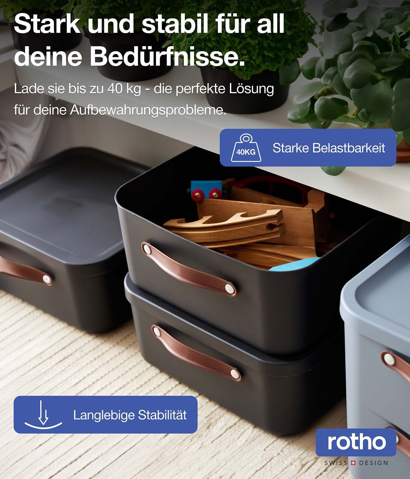 ROTHO Stapelbox 4er-Set Kiste mit Deckel Maloja 20l (Aufbewahrungsset, 4er-Set) – Bild 5 von 5