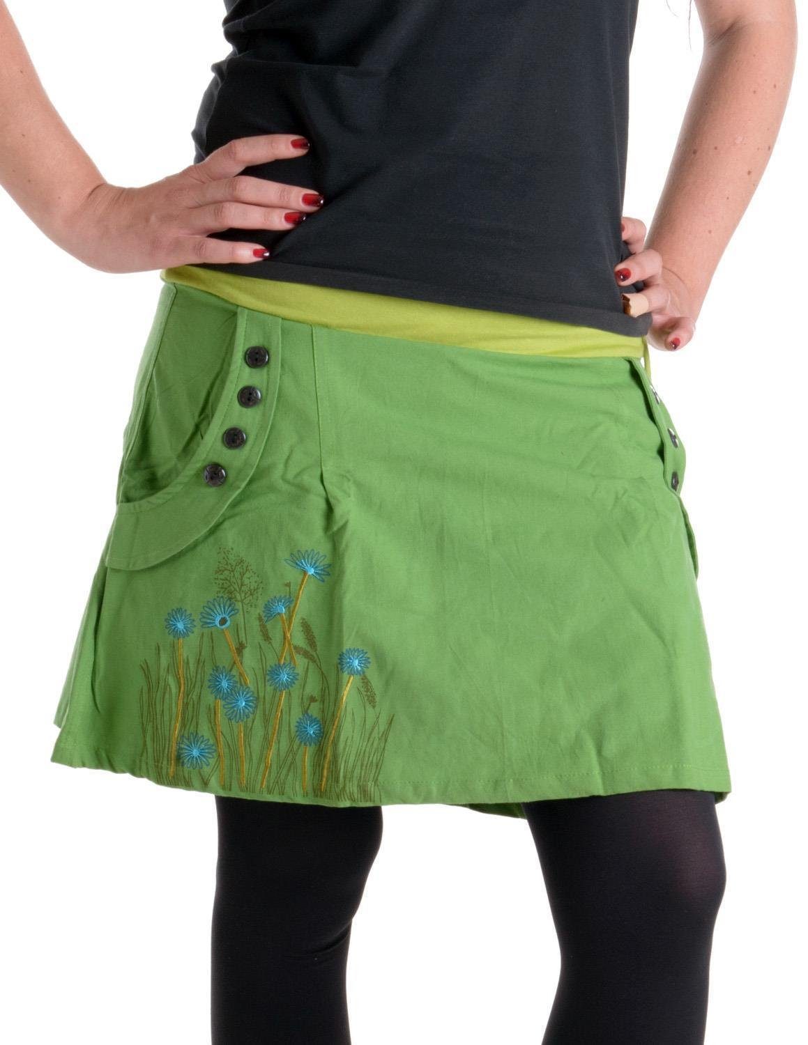 hellgrün Baumwollrock Cacheur, mit Minirock Vishes Bedruckter Hippie, Style Ethno, Blumen und bestickter Boho Goa,