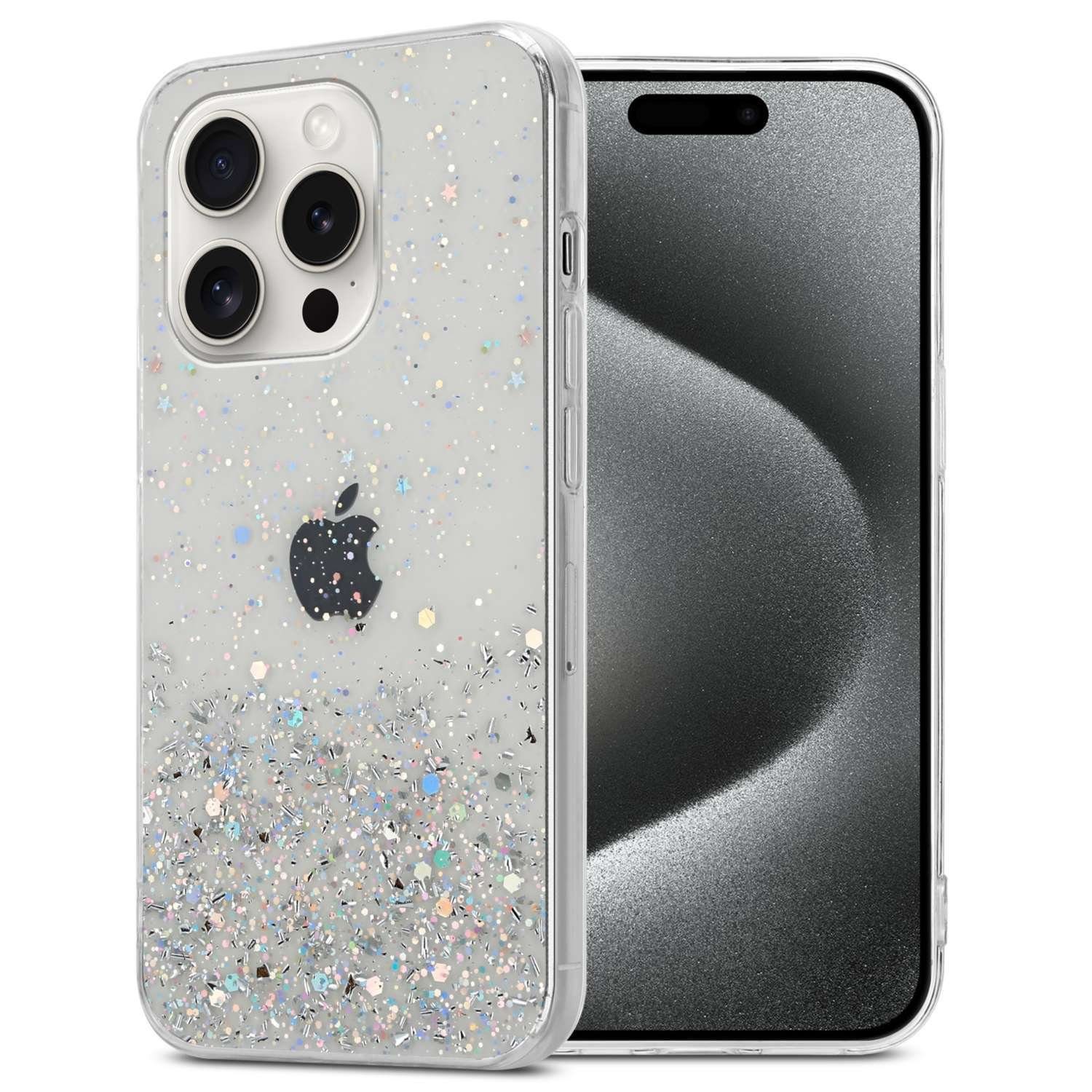 Cadorabo Handyhülle Apple iPhone 15 PRO MAX Apple iPhone 15 PRO MAX, Flexible TPU Silikon Handy Schutzhülle - Hülle - mit Glitzer