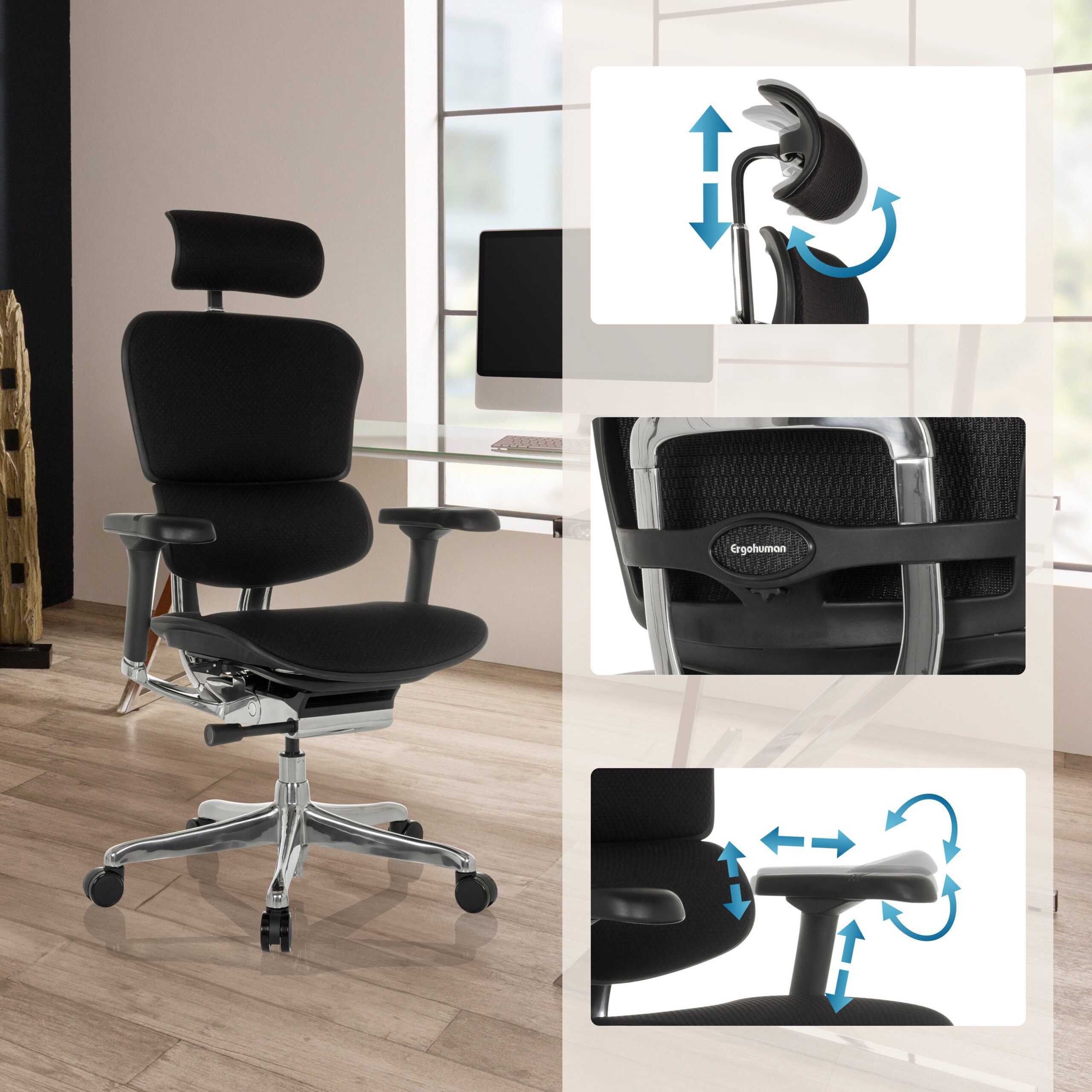 hjh OFFICE Drehstuhl Luxus Chefsessel Ergohuman Gen2 Stoff (1 St), Profi Bürostuhl Schreibtischstuhl ergonomisch