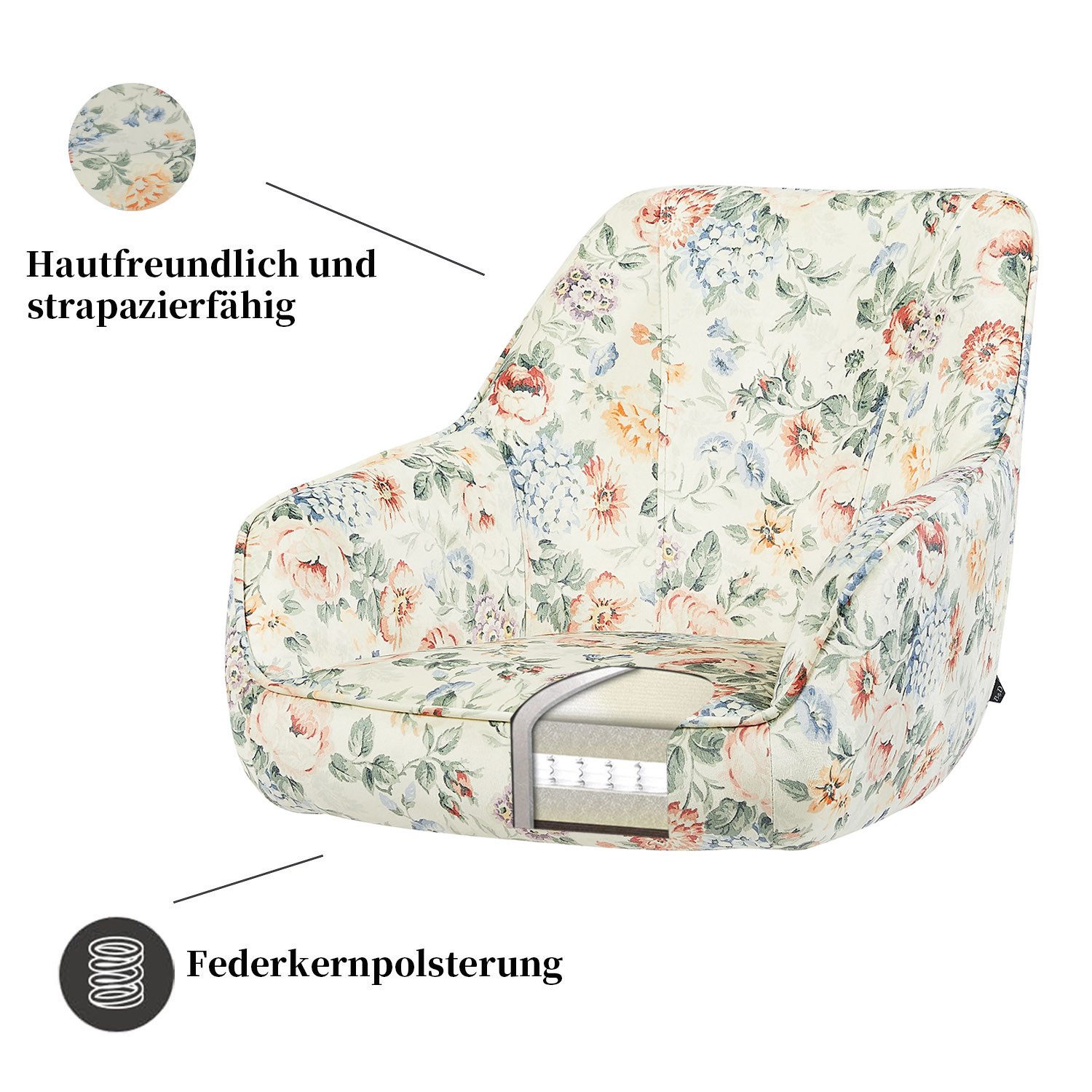B&D home Polsterstuhl ARVIT (1 St), mit Armlehnen, Taschenfederkern-Sitz, Metallgestell 360° drehbar