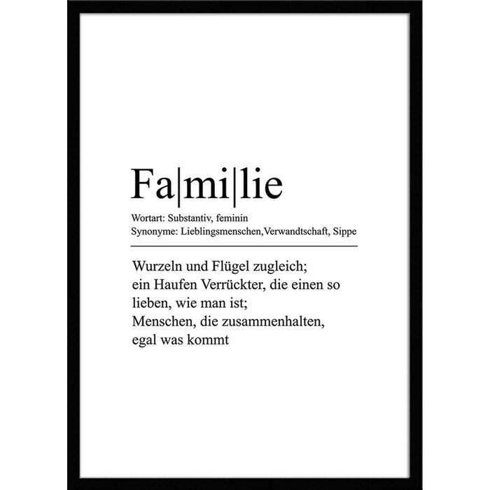 artissimo Bild mit Rahmen Spruch-Bild gerahmt 51x71cm / Poster inkl. Holz-Rahmen / Geschenk-Idee Wandbild Sprüche Definition Wort Familie