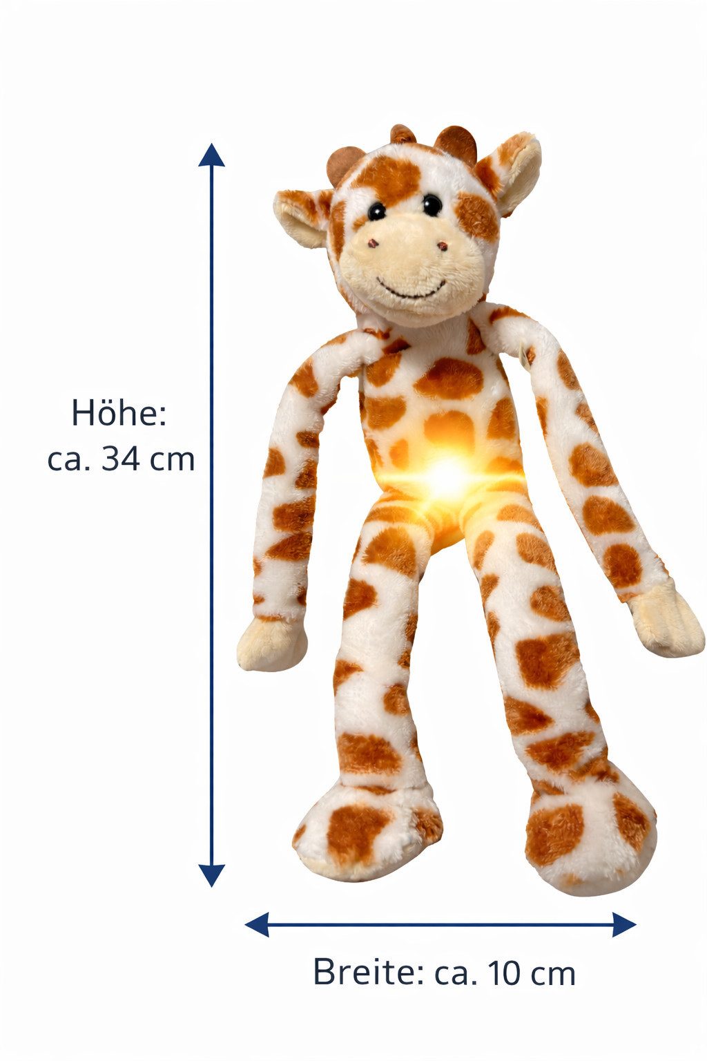 soma Kuscheltier Plüsch Nachtlicht Kuscheltier Giraffe 34 cm mit LED Bauchlicht (Set, 1-St., Geschenk-Set), Sanft leuchtendes LED Nachtlicht im Bauch – weiches Kuscheltier