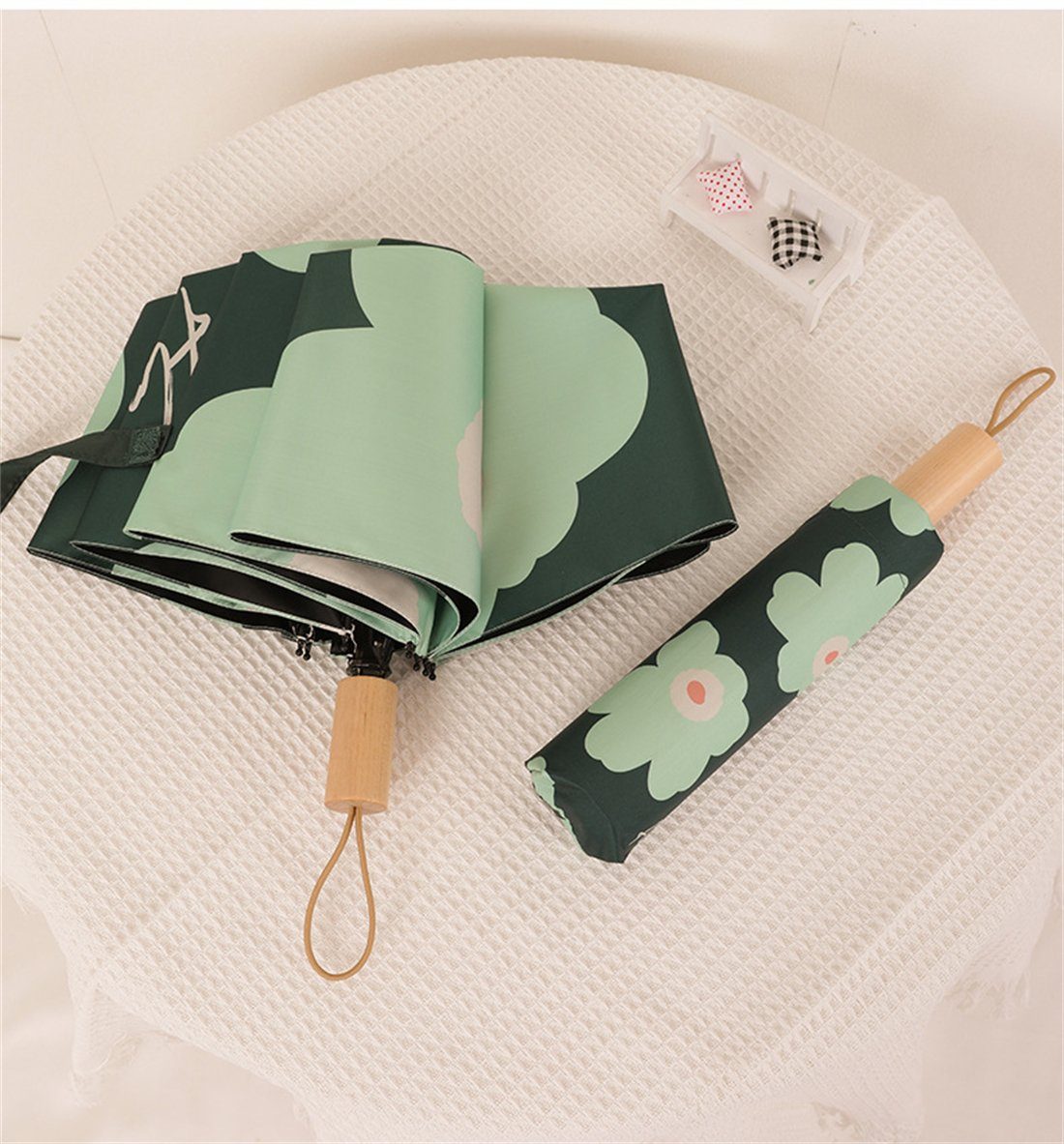 YOOdy~ Taschenregenschirm Regenschirm Faltender Regenschirm Im Taschenschirme Dunkelgrüne Freien Windblume UV