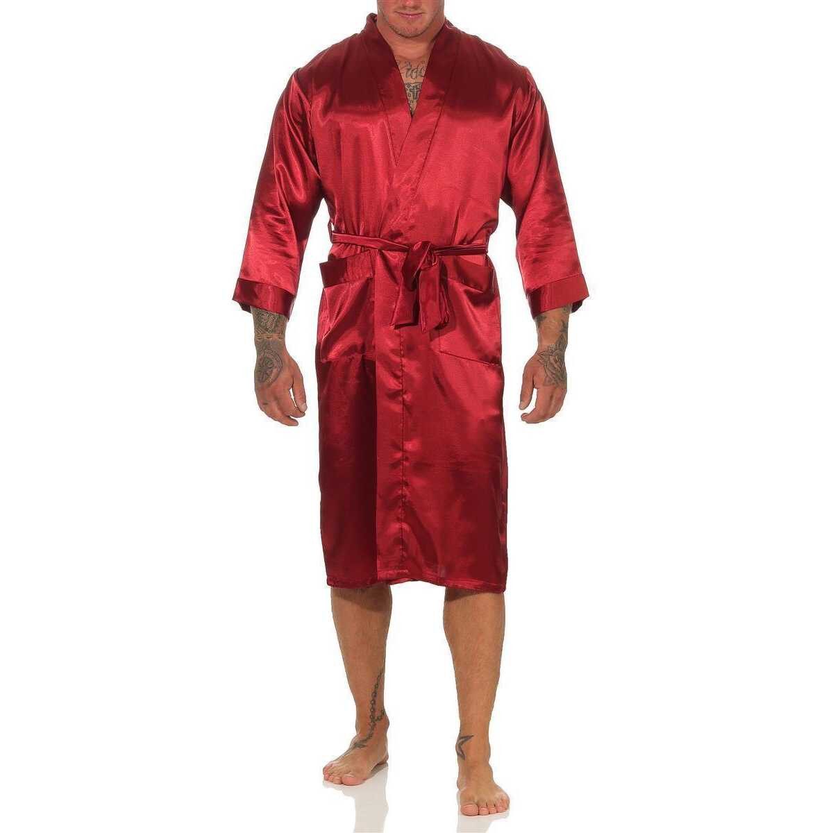 EloModa Morgenmantel Herren Morgenmantel Robe Bathrobe Bademantel Satin, M L XL 2XL, wadenlang, Polyester