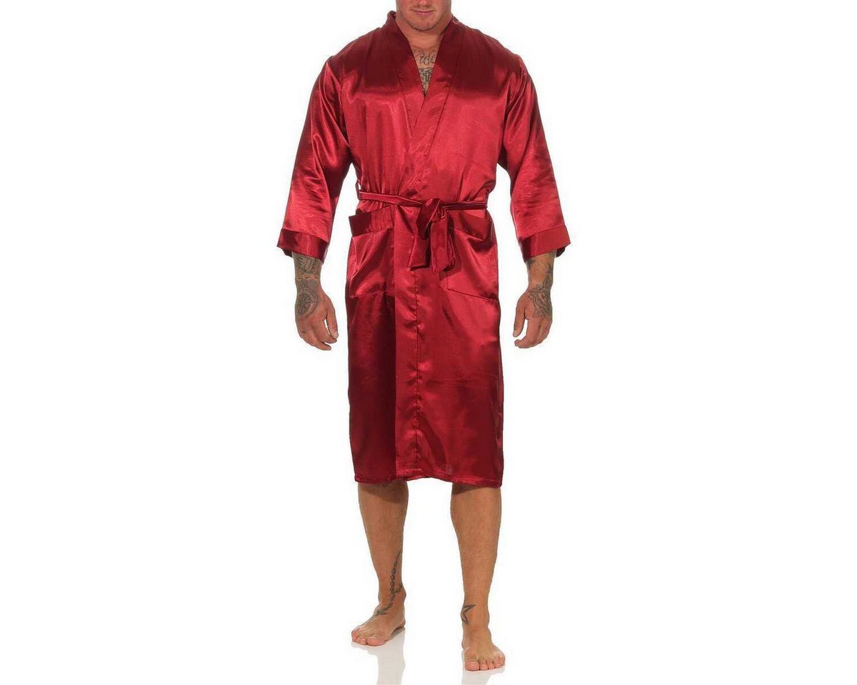 EloModa Morgenmantel Herren Morgenmantel Robe Bathrobe Bademantel Satin, M L XL 2XL, wadenlang, Polyester