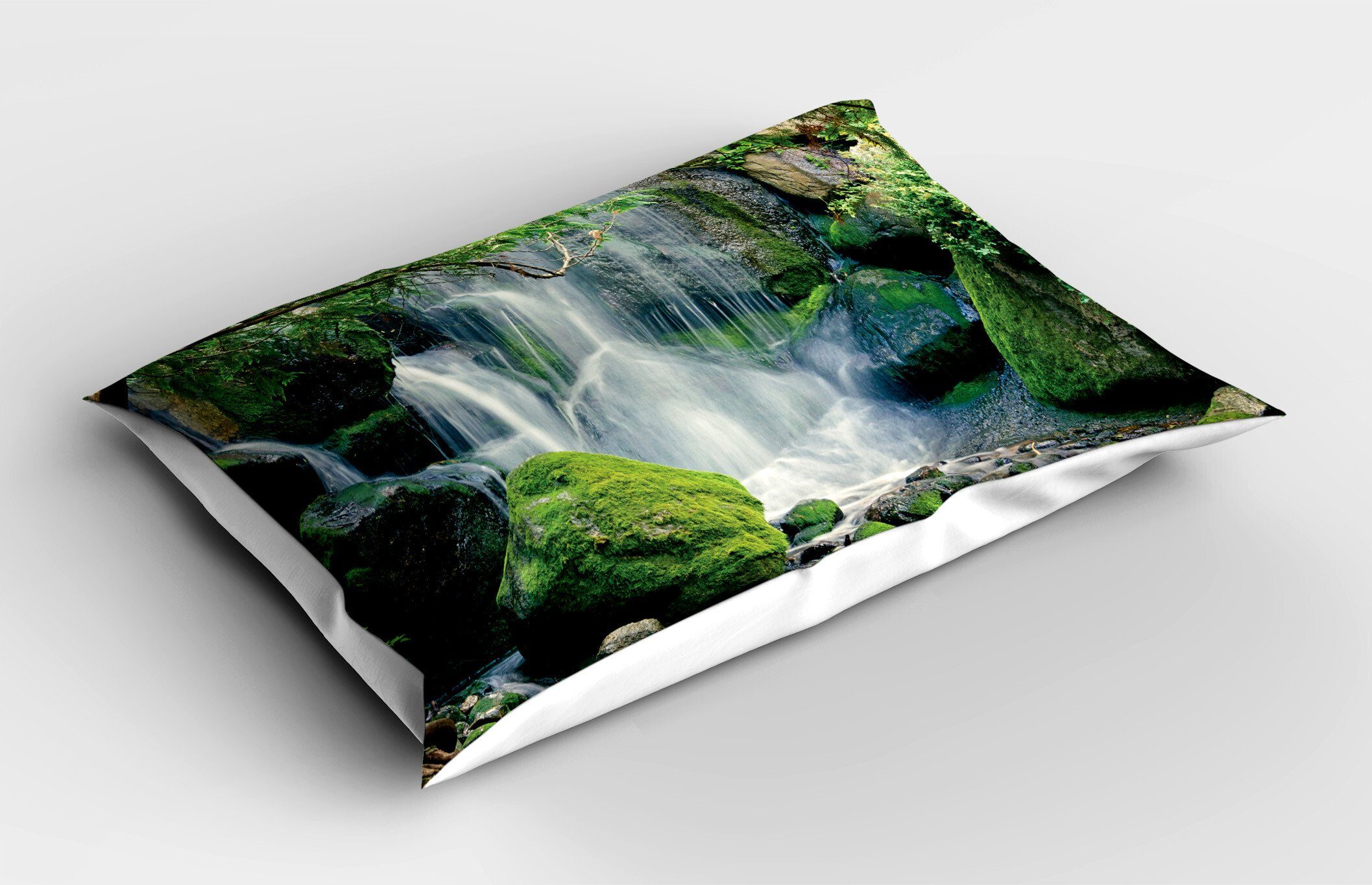 (1 Stück), Abakuhaus Nature Gedruckter Dekorativer Rock Size Scene Kopfkissenbezug, Queen Wasserfall Kissenbezüge fließt