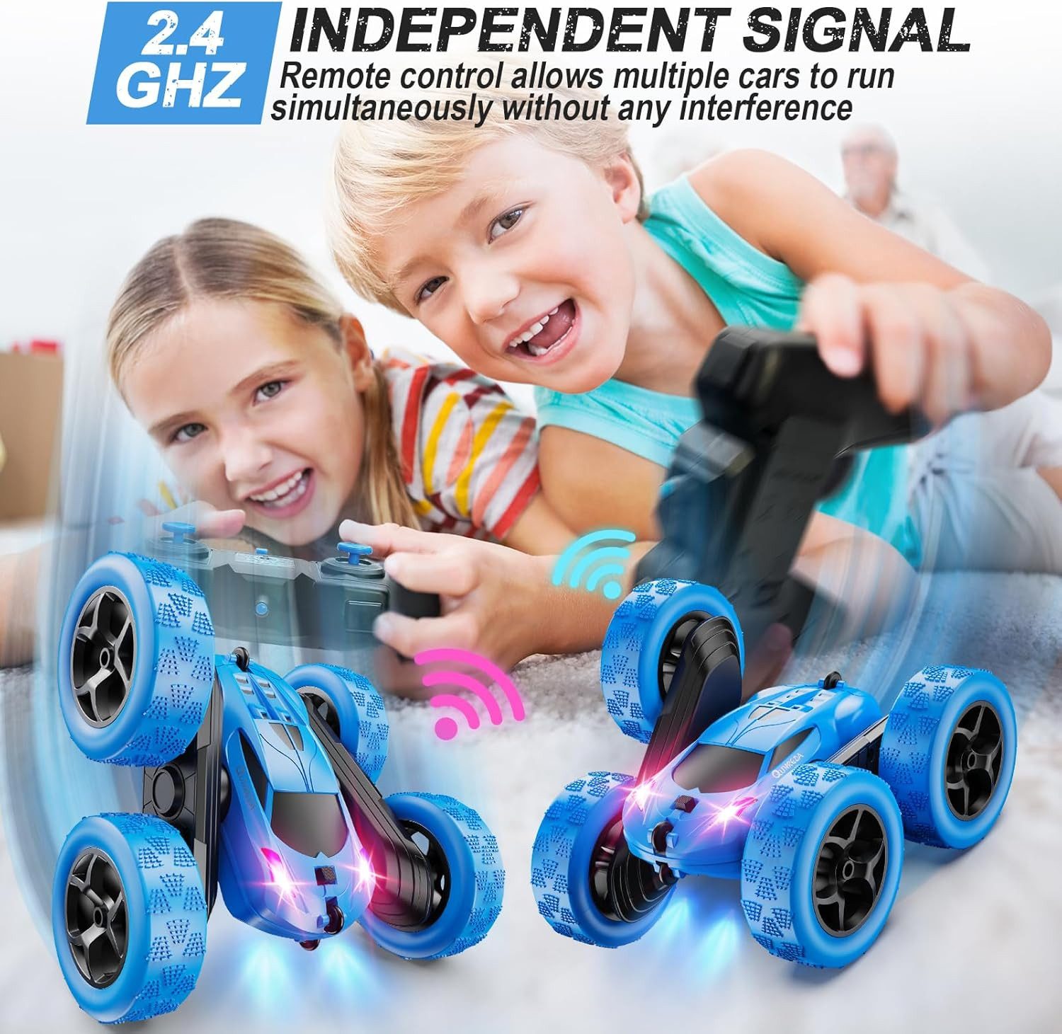 Athlix Rennbahn-Auto Ferngesteuertes Auto, RC-Auto Spielzeug mit Fernbedienung 4WD Stunt, 360°-Flips, 25 Minuten Laufzeit, 50m Reichweite