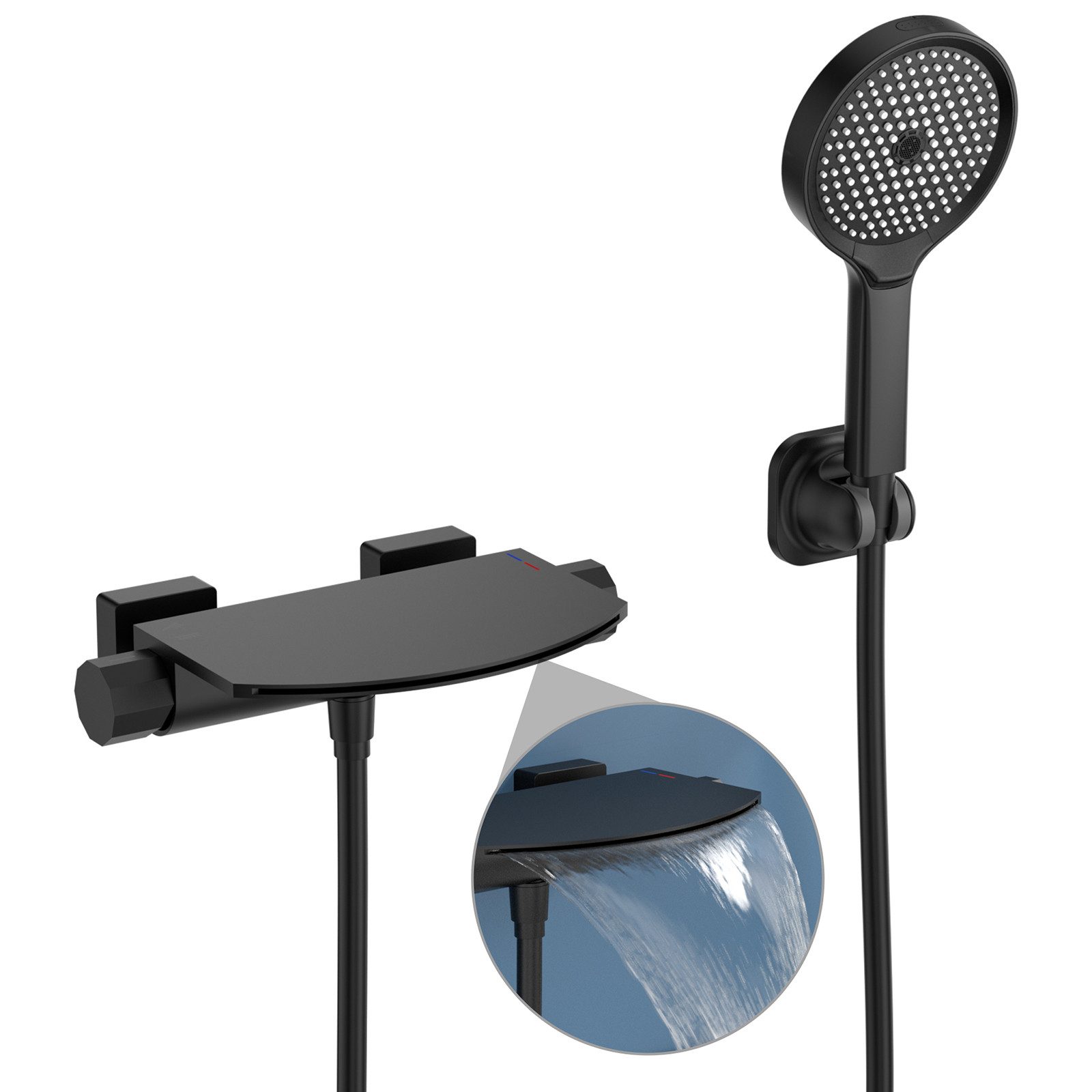 HOMELODY Brausegarnitur Badewannenarmatur Schwarz, Wasserfall Wannenarmatur günstig online kaufen