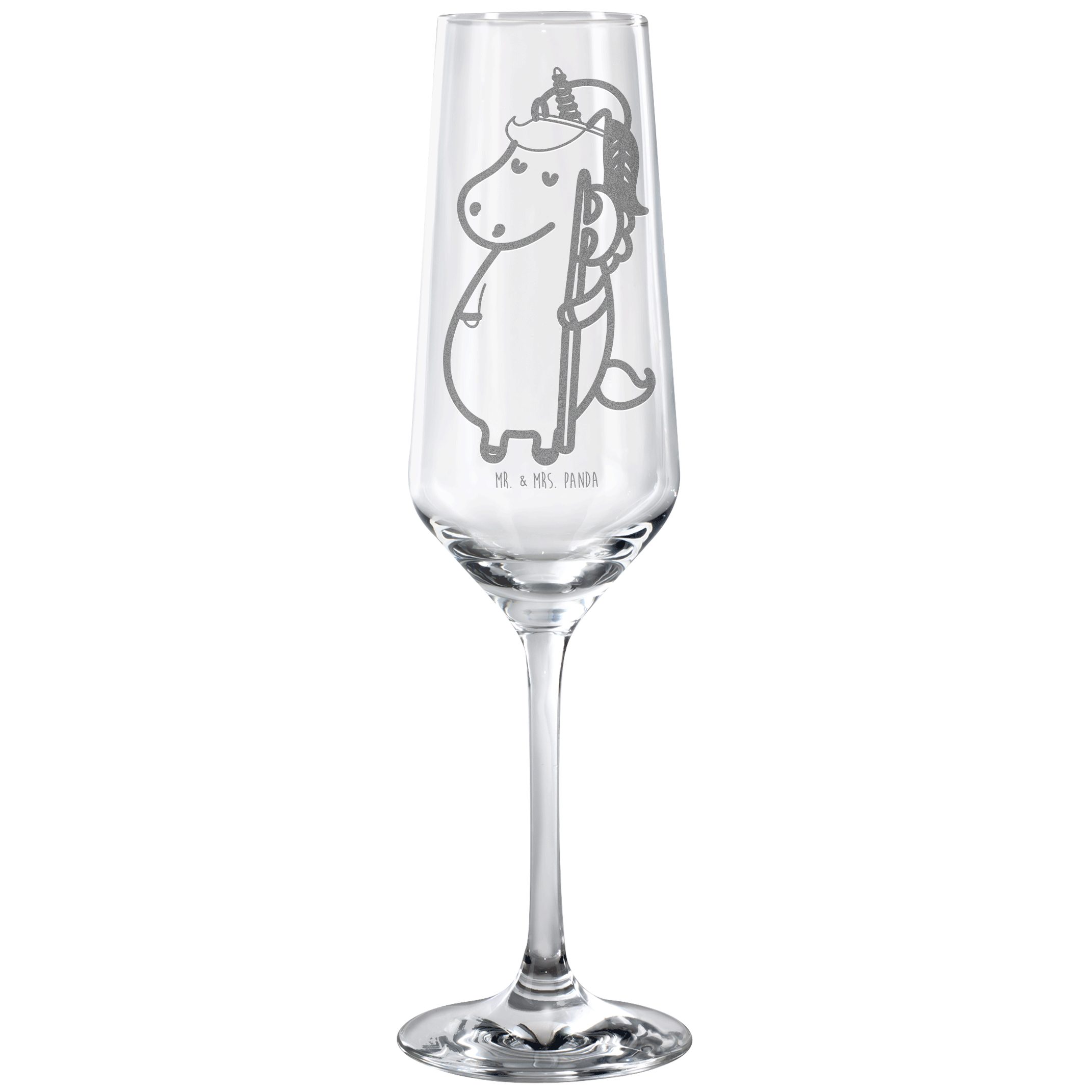 Mr. & Mrs. Panda Sektglas Einhorn Junge - Transparent - Geschenk, Sektglas mit Gravur, Unicorn, Premium Glas, Stilvolle Gravur