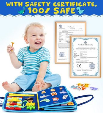 LENBEST Lernspielzeug Busy Board für Kinder - Activity Board Montessori Spielzeug (Motorik Lernspielzeug Kleinkind Sensorik Spielzeug Quiet Book, 1-St., Dinosaurier), für 1 2 3 4 5 Jahre Junge und Mädchen