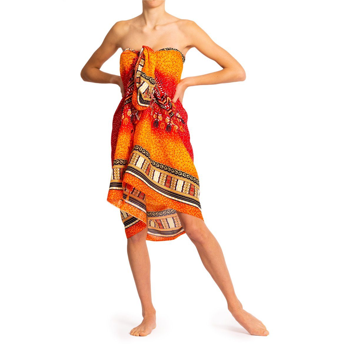 Wrap PANASIAM als Strandkleid auch für Strandtuch Maoi Bikini tragbar Strand Sarong Tuch Pareo Größen Orange den in oder, großen Überwurf Cover-up