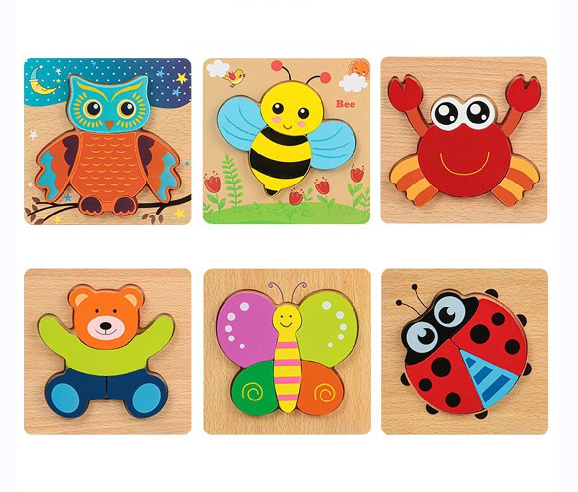 Housruse Lernspielzeug Holzpuzzle für Kinder ab 3 Jahren - 6er Pack Puzzle  Lernspielzeug