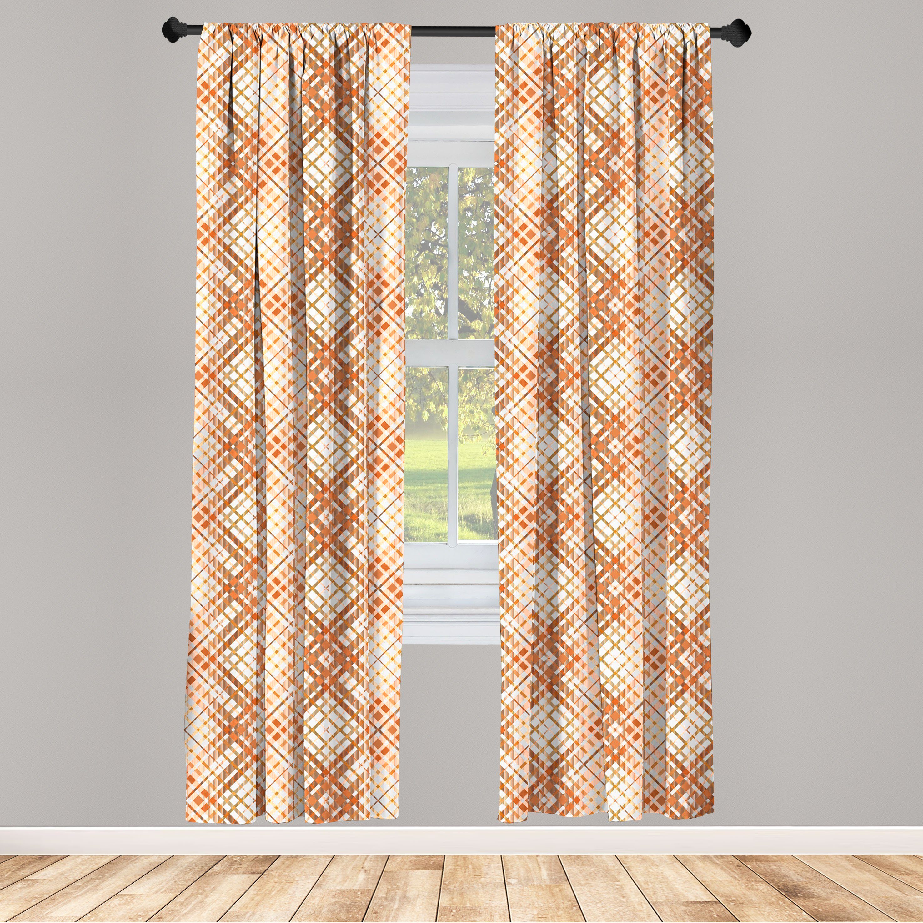Gardine Vorhang für Wohnzimmer Schlafzimmer Dekor, Abakuhaus, Microfaser, Kariert Tartan in Orangetönen | Fertiggardinen