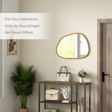 HOMCOM Wandspiegel Asymmetrisch, 80 x 60 cm Badezimmerspiegel mit Holzrahmen (Badezimmerspiegel, 1-St., Dekospiegel), für Bad, Wohnzimmer, Flur, Schlafzimmer, Natur