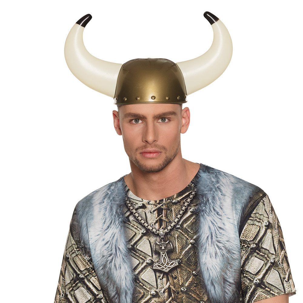 Boland Kostüm Wikingerhelm Gudrik golden Helm mit Hörnern für Wikinger-Kostüm Barbar, goldfarben glänzend mit großen Hörnern
