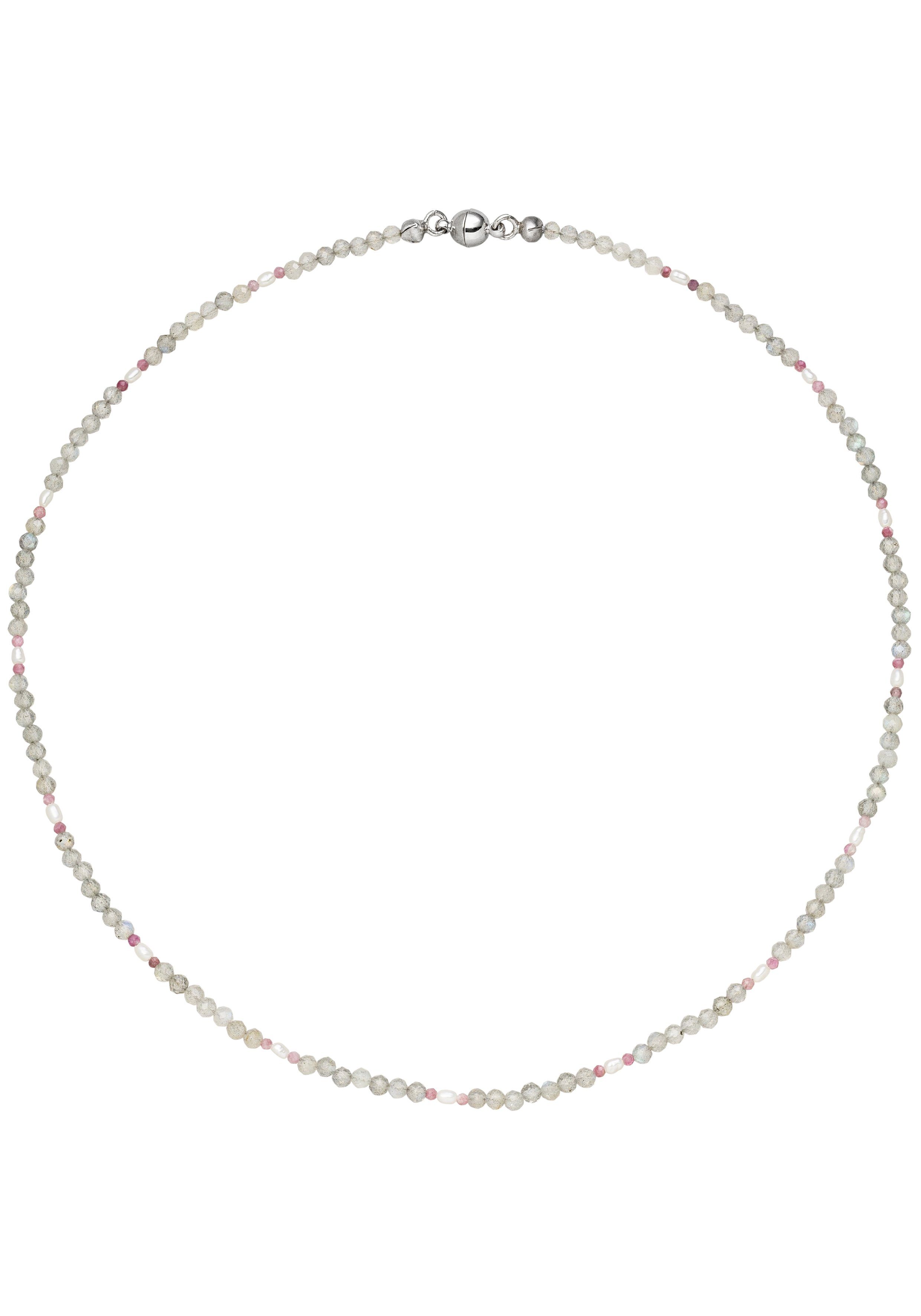 JOBO Kette ohne Anhänger, mit Labradorit Turmalin und Perlen 43 cm