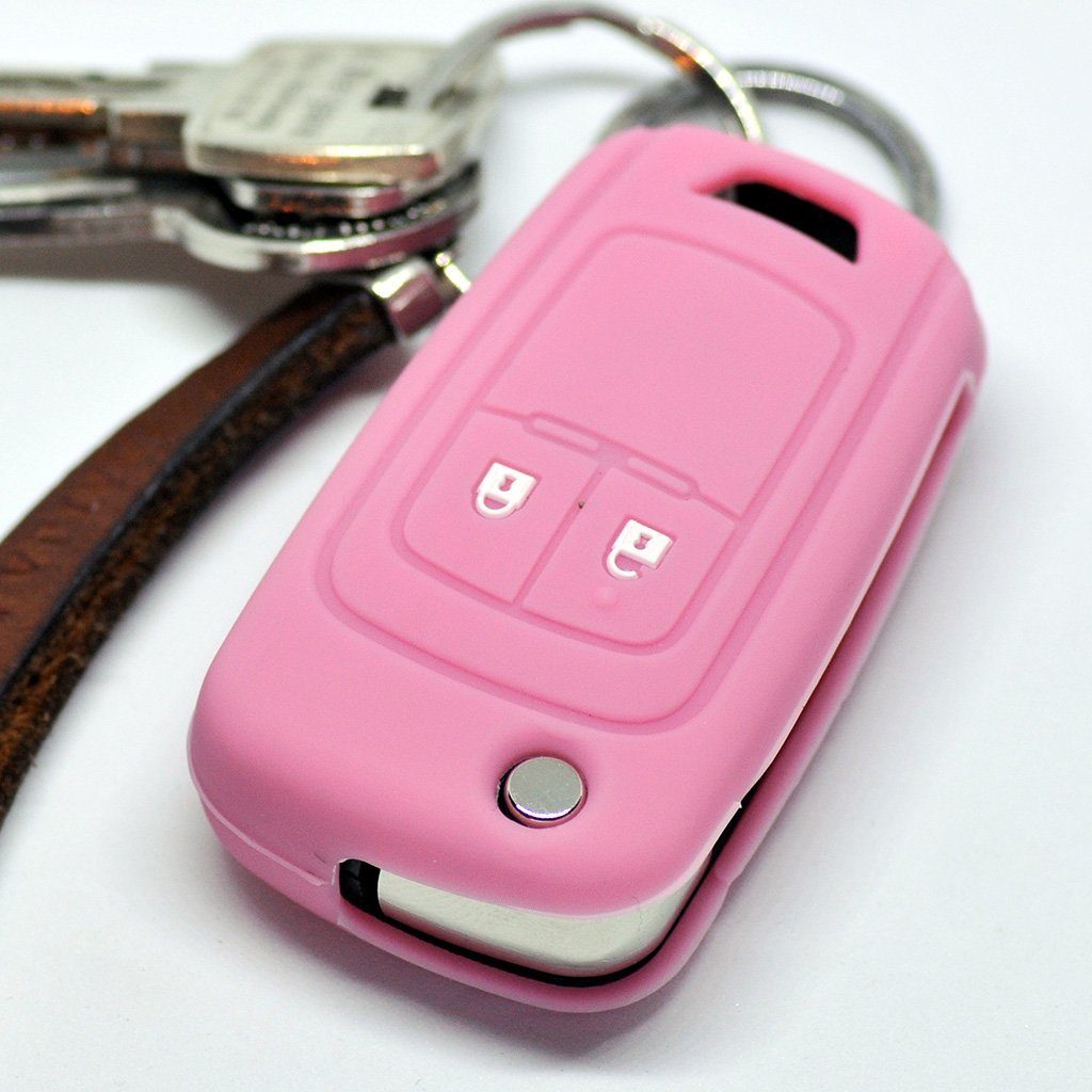 mt-key Schlüsseltasche Autoschlüssel Softcase Silikon Schutzhülle Pink, für Opel Chevrolet ab 2008 2 Tasten Klappschlüssel
